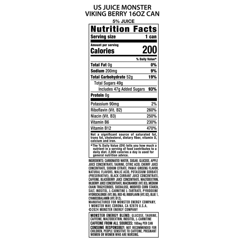 Monster Energy Juice, Viking Berry, Juice + Energy Drink, 16 Fl Oz