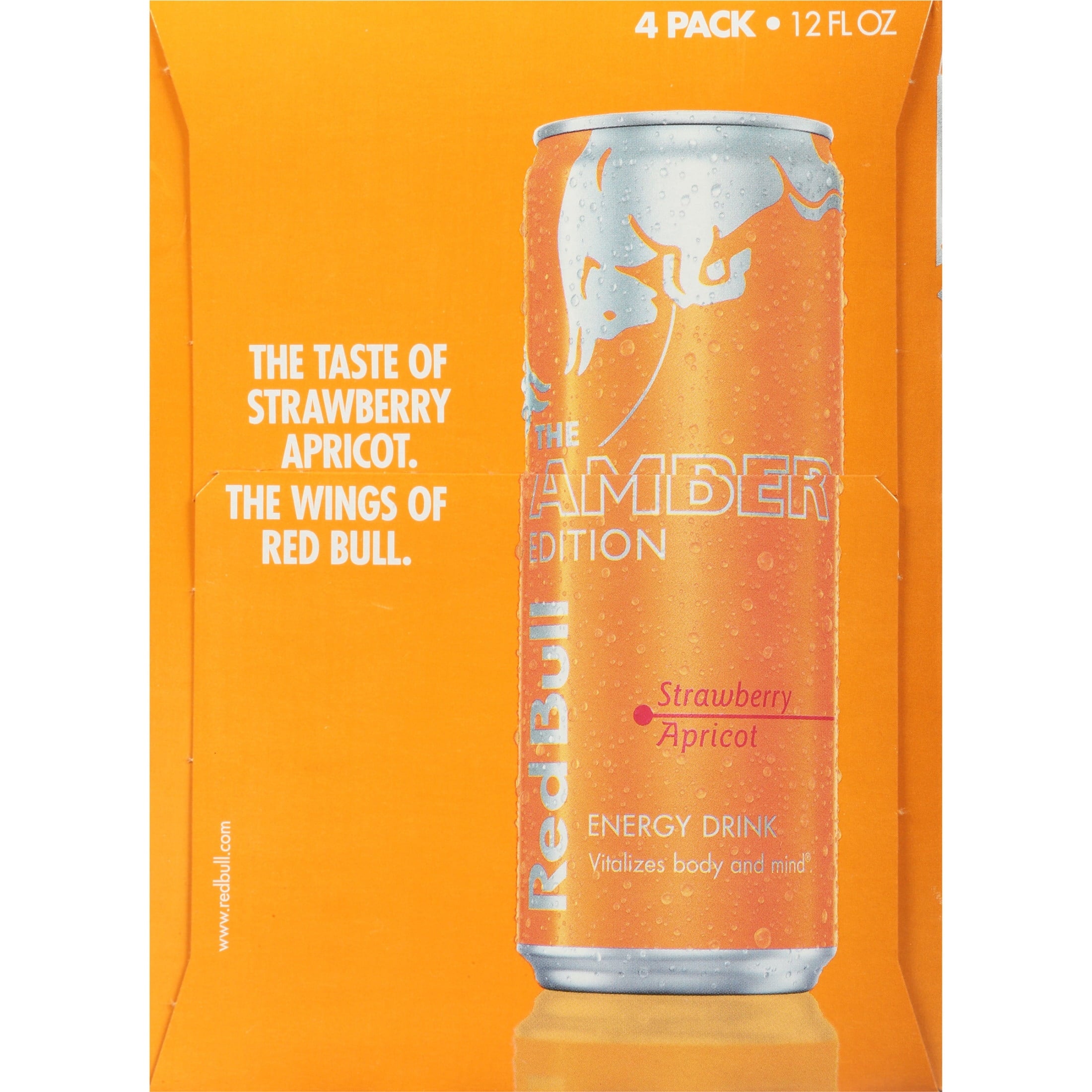 Red Bull Amber Edition Energy Drink, Strawberry Apricot, 114mg Caffeine, 12 fl. oz., Pack of 4 Cans