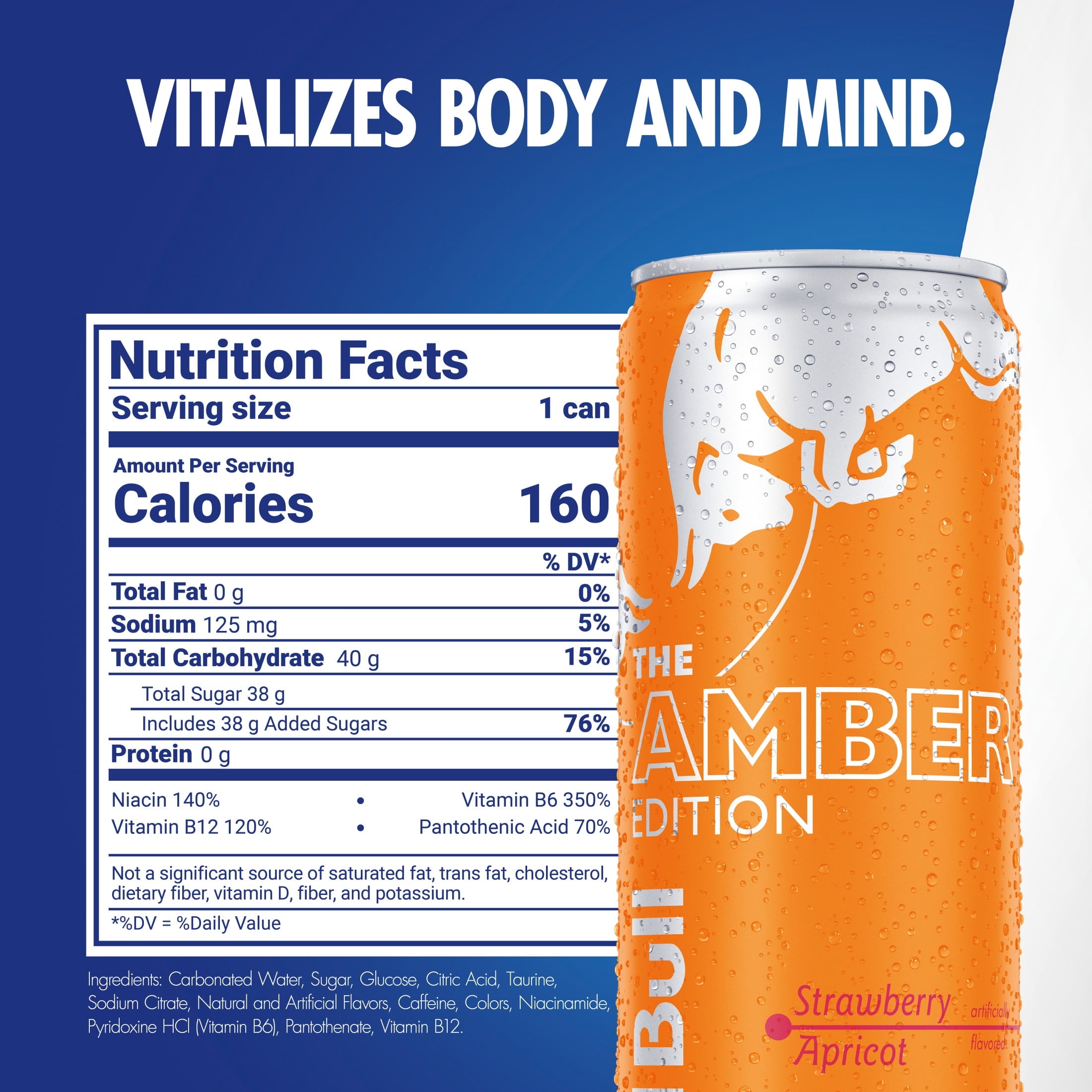Red Bull Amber Edition Energy Drink, Strawberry Apricot, 114mg Caffeine, 12 fl. oz., Pack of 4 Cans