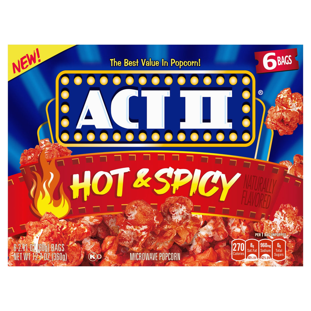 Act II Hot & Spicy Microwave Popcorn, 2.11 oz., 6-Count Bags