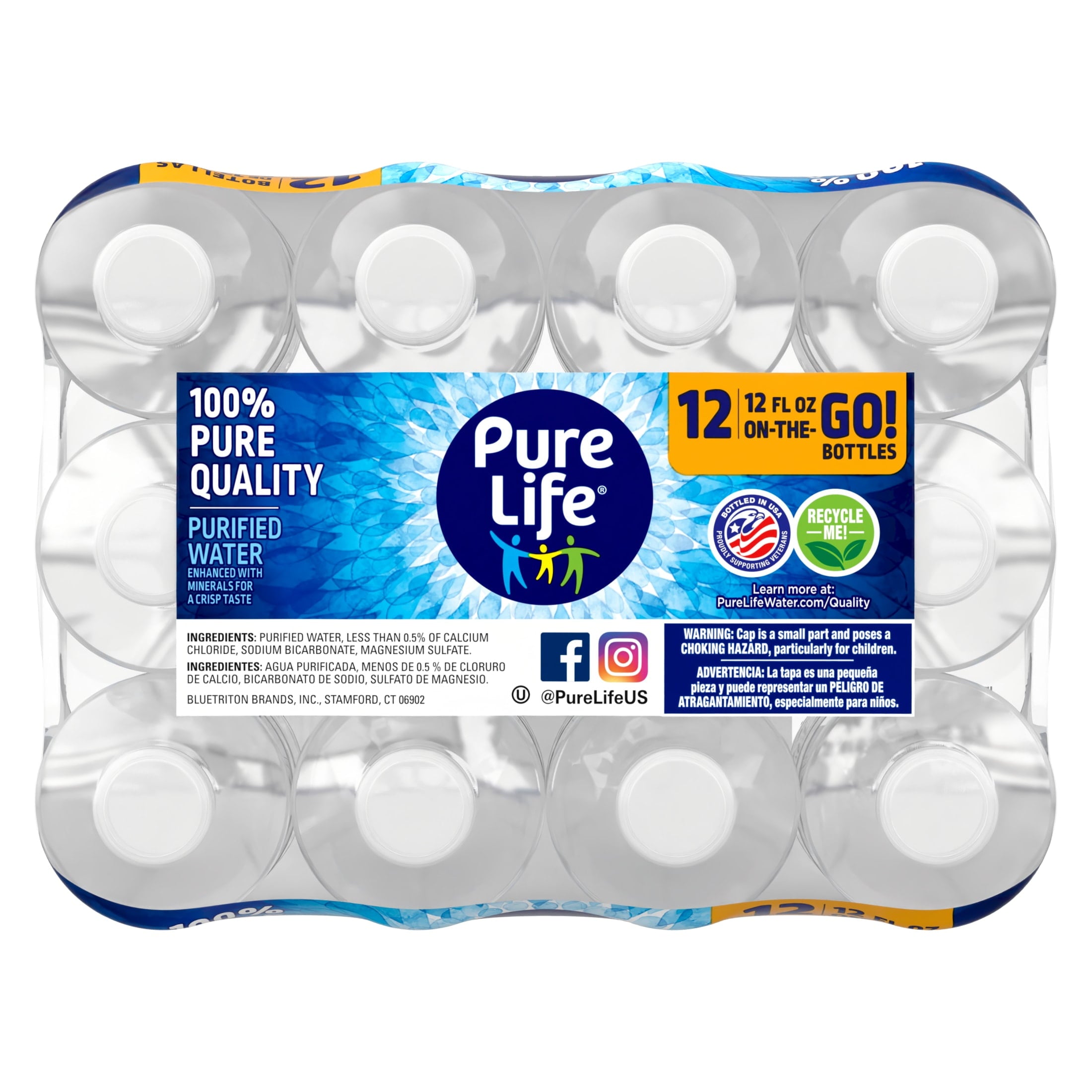 Pure Life Purified Water, 12 fl oz, 12-pack Plastic Bottles