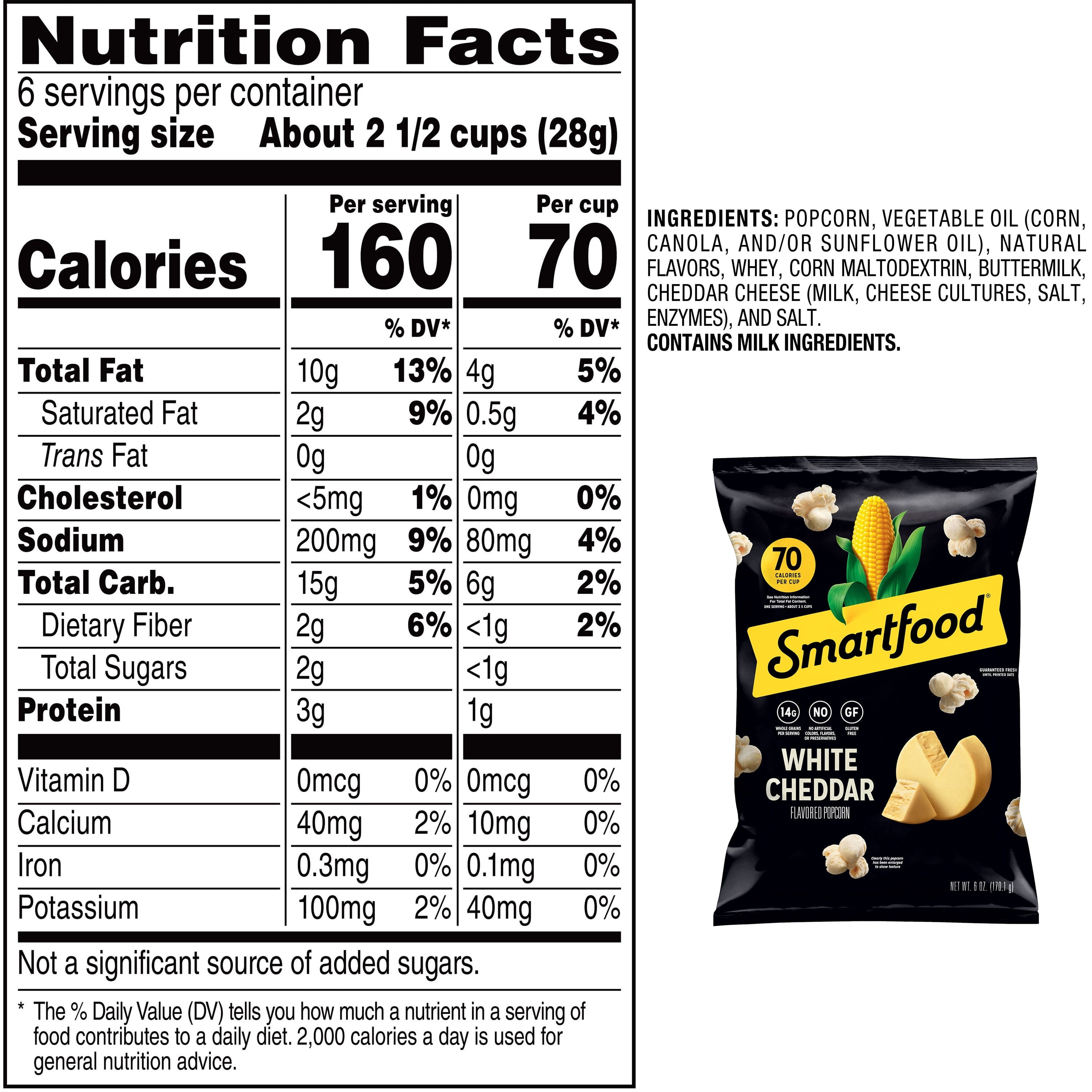 Smartfood Gluten Free, No Artificial Colors White Cheddar Popcorn Bag, 6 oz
