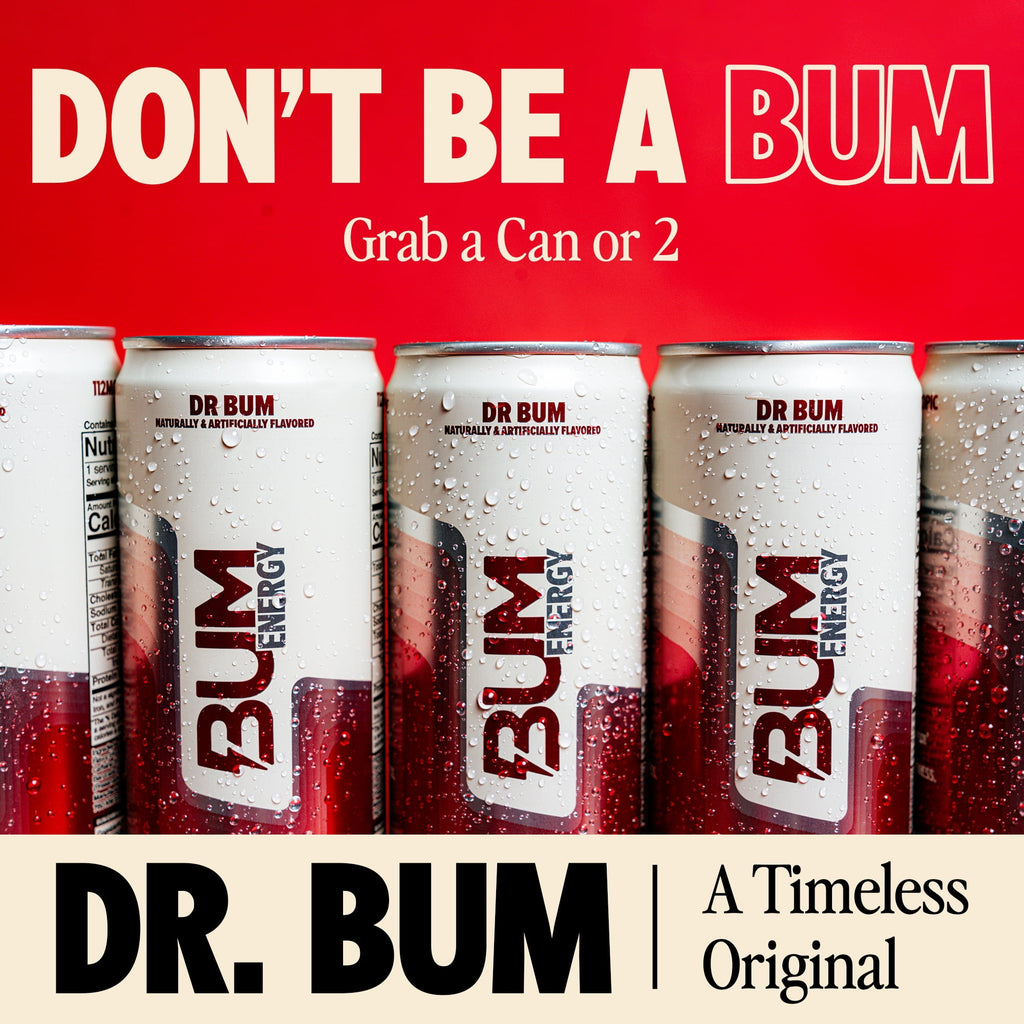 BUM Energy Dr. BUM Energy Drink, Zero Sugar, 112mg Natural Caffeine, Crash Free Focus, 12 fl oz Can