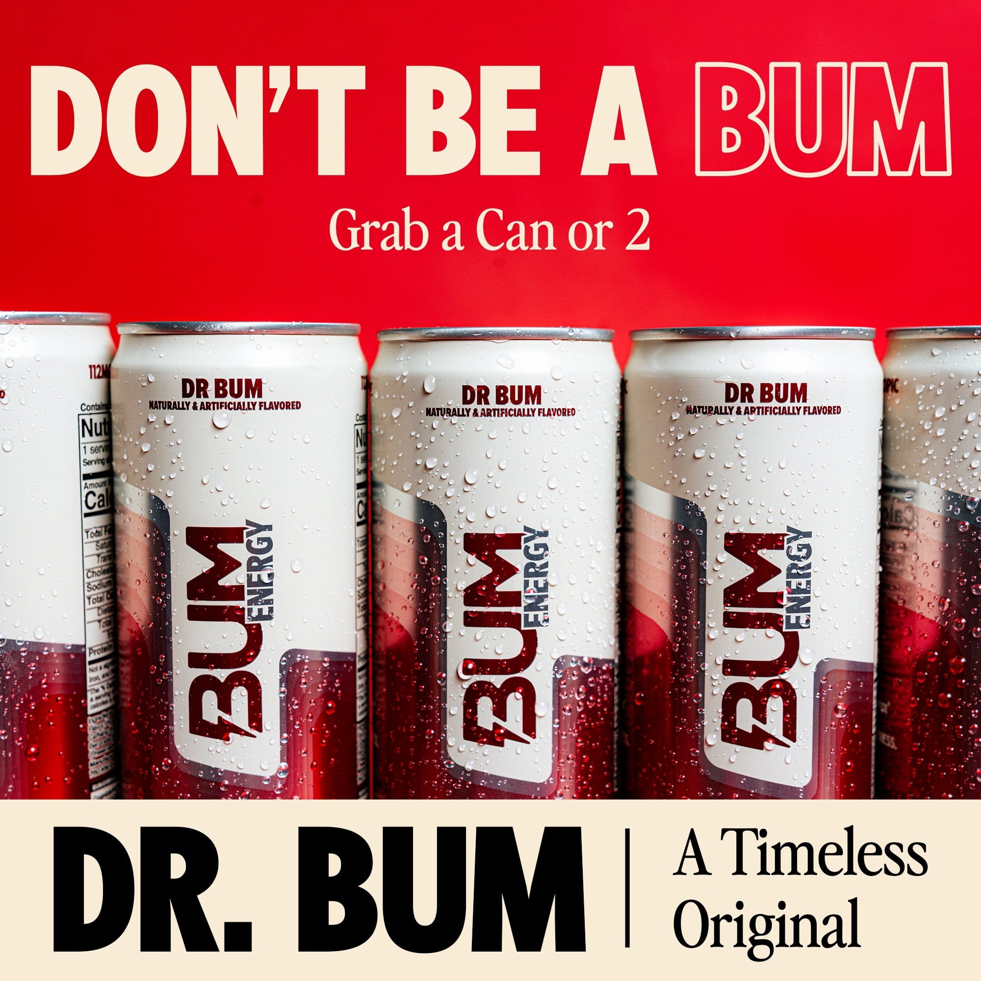 BUM Energy Dr. BUM Energy Drink, Zero Sugar, 112mg Natural Caffeine, Crash Free Focus, 12 fl oz Can