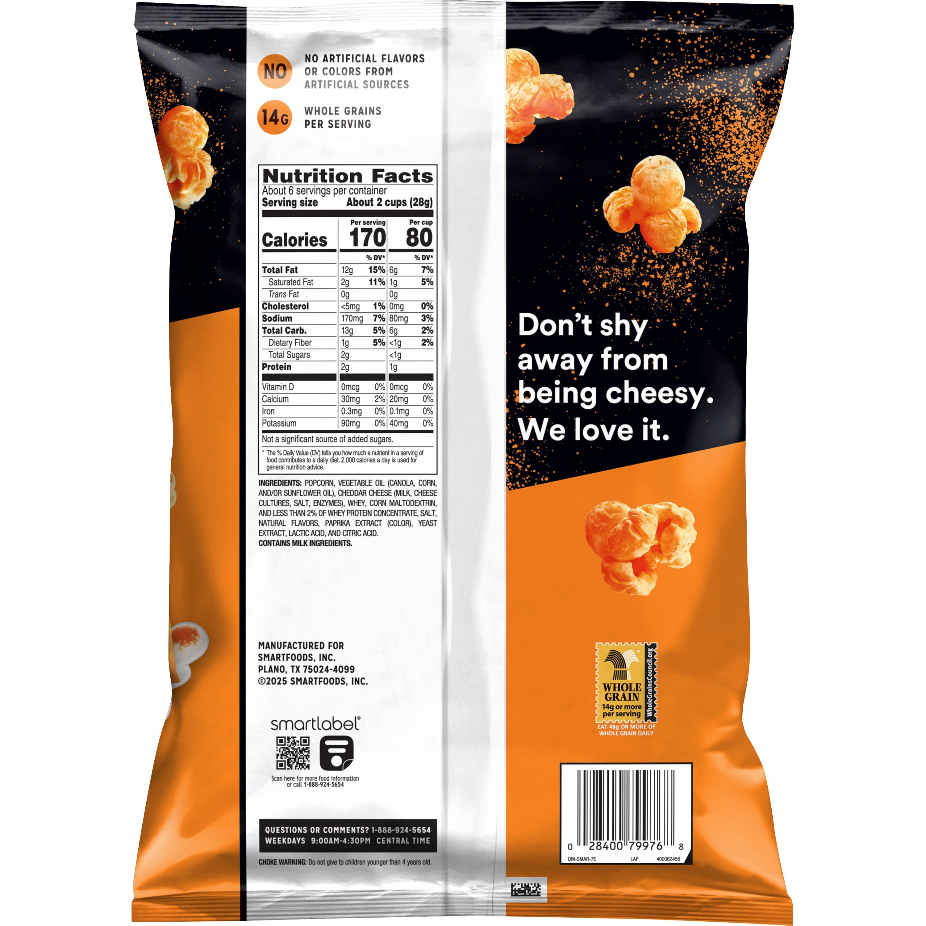 Smartfood No Artificial Colors or Flavors Cheetos Cheddar Popcorn Bag, 6.25 oz​