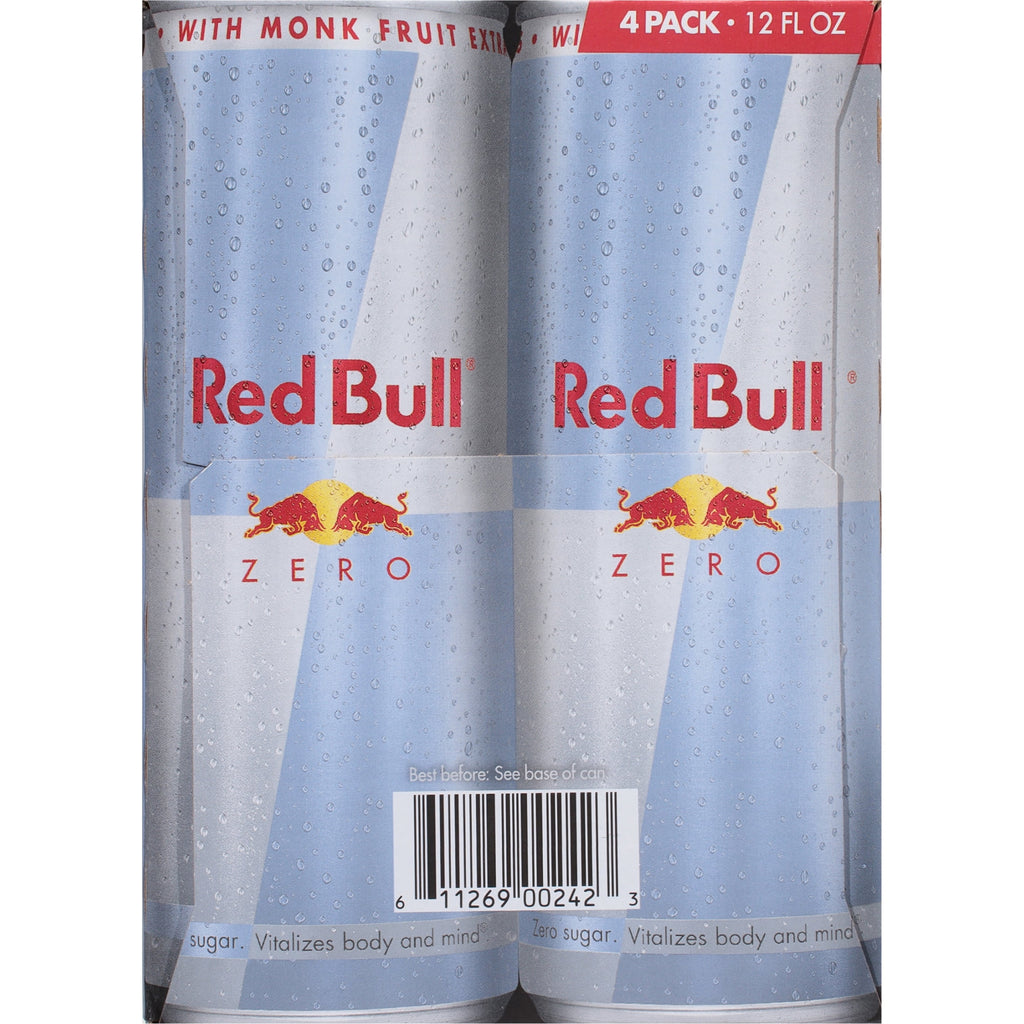 Red Bull Zero Energy Drink, 12 fl. oz., Pack of 4 Cans, 114mg Caffeine, Taurine & B Vitamins