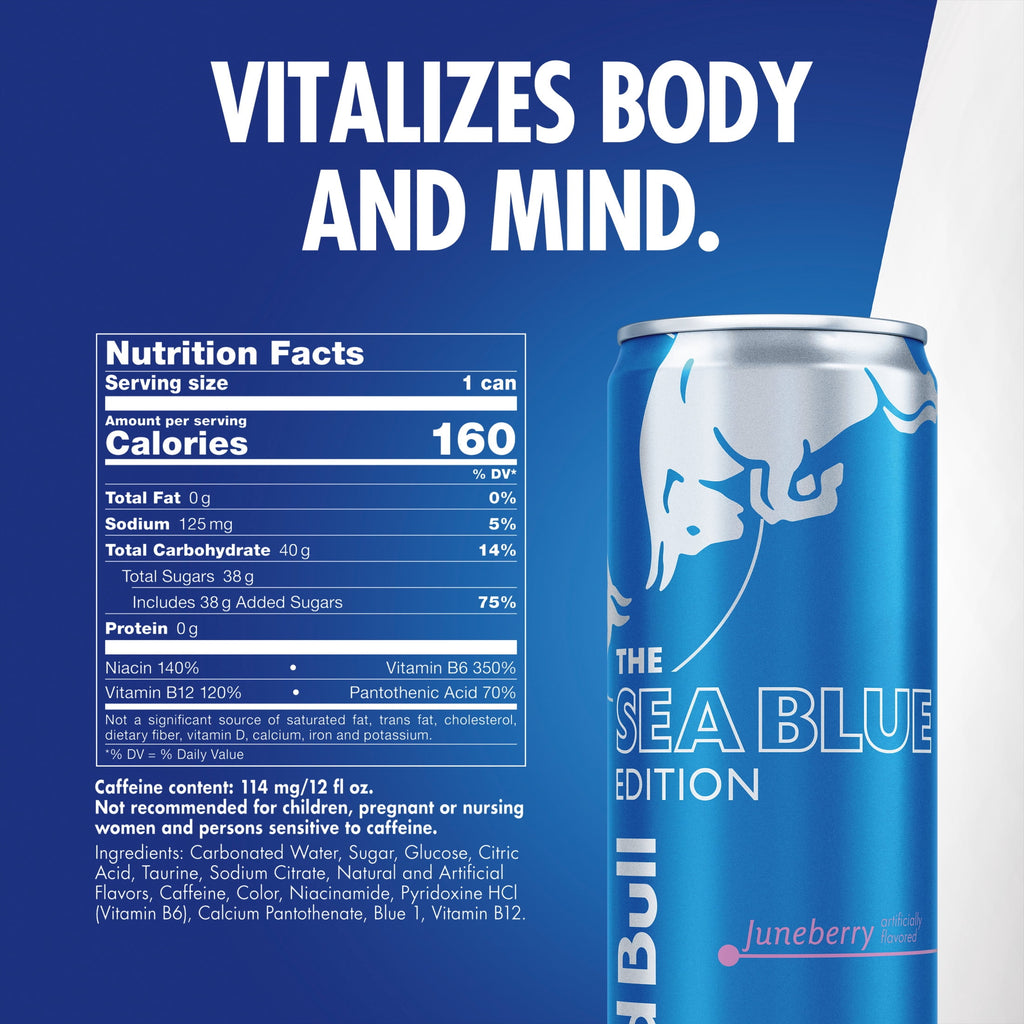 Red Bull Sea Blue Edition Energy Drink, Juneberry, 12 fl. oz. Can, 114mg Caffeine