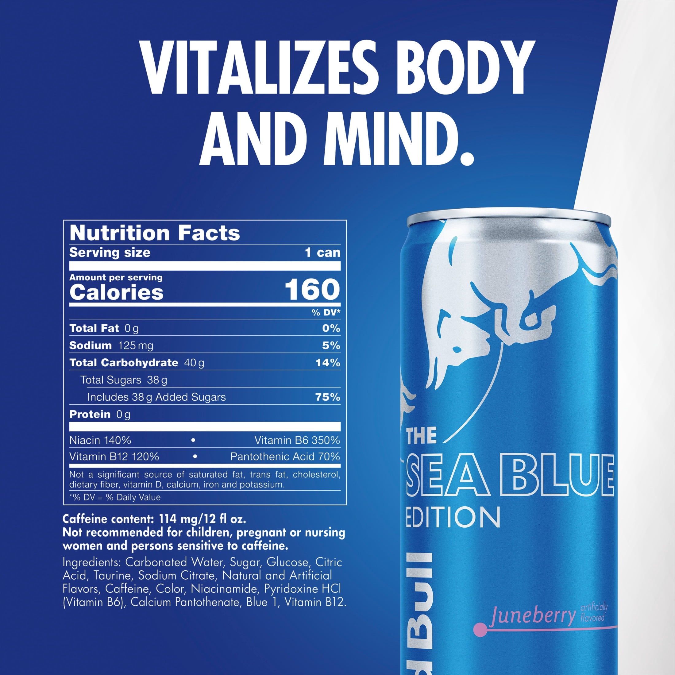 Red Bull Sea Blue Edition Energy Drink, Juneberry, 12 fl. oz. Can, 114mg Caffeine