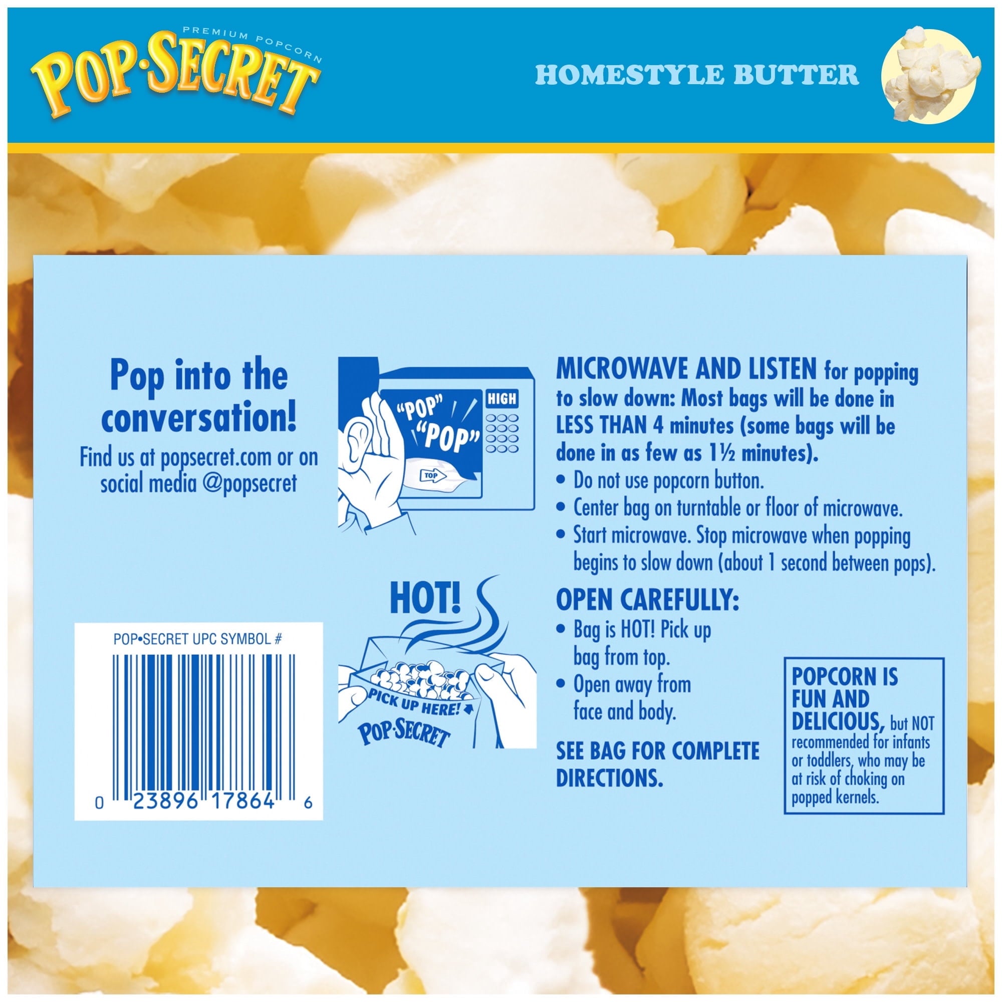 Pop Secret Microwave Popcorn, Homestyle Butter Flavor, 3.2 oz Sharing Bags, 12 Ct