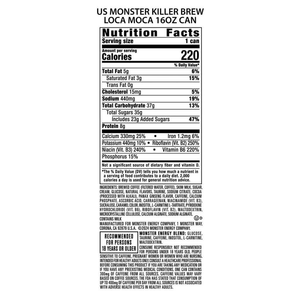 Monster Energy Killer Brew, Loca Moca, Energy + Coffee, Energy Drink, 15 Fl. Oz.