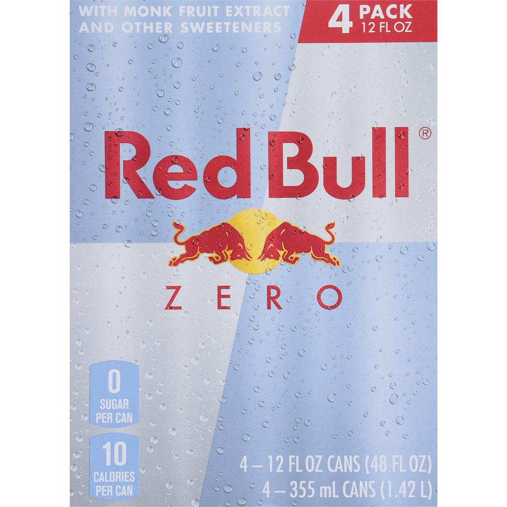 Red Bull Zero Energy Drink, 12 fl. oz., Pack of 4 Cans, 114mg Caffeine, Taurine & B Vitamins