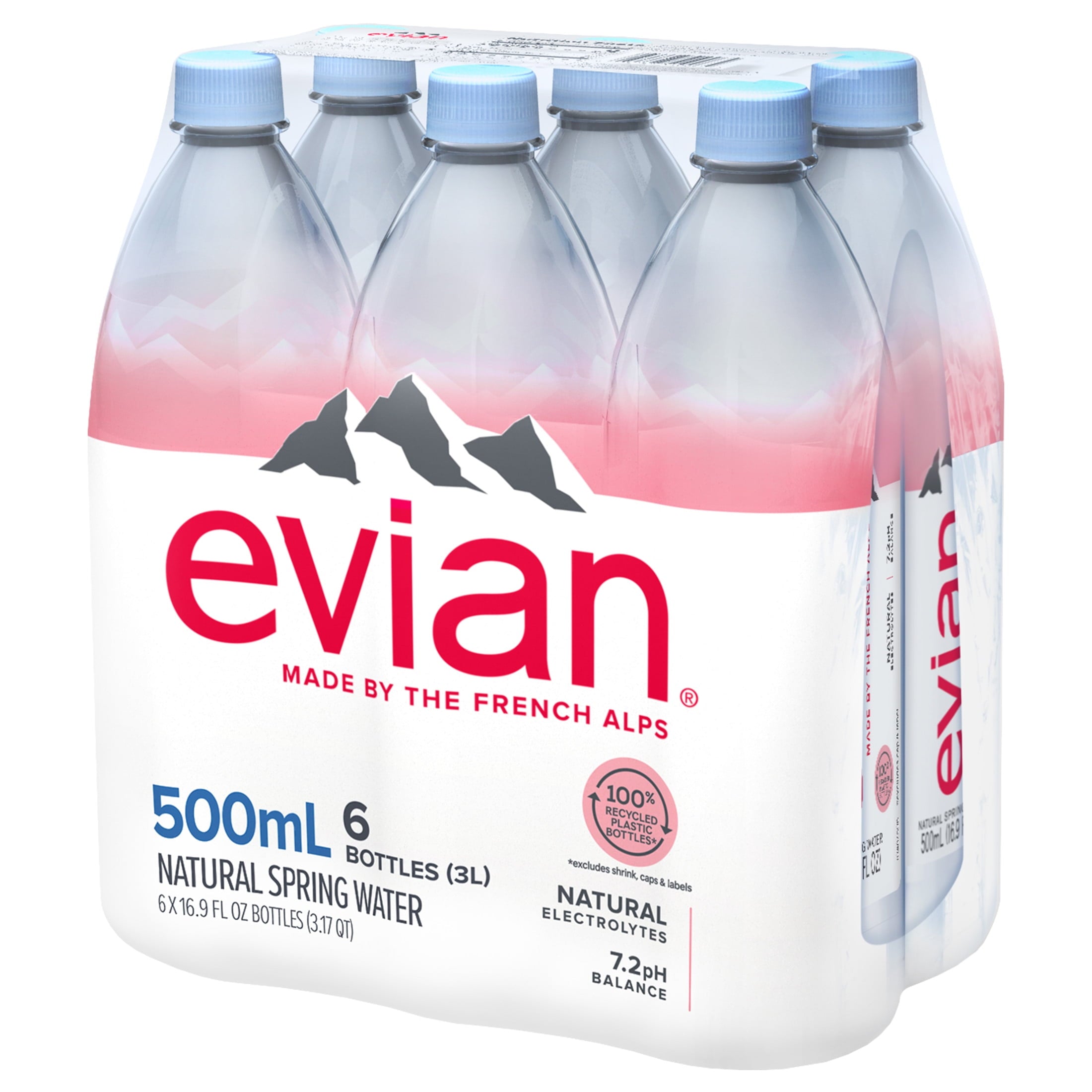 evian Natural Spring Water, 16.9 fl oz, 6 Pack Bottles