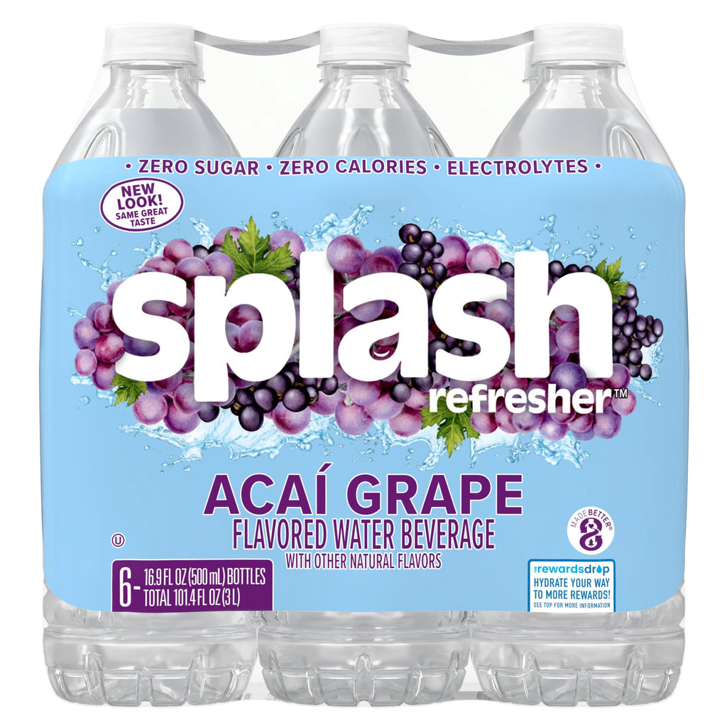 Splash Blast Acai Grape Flavored Water, 16.9 fl oz, 6-pack Plastic Bottles