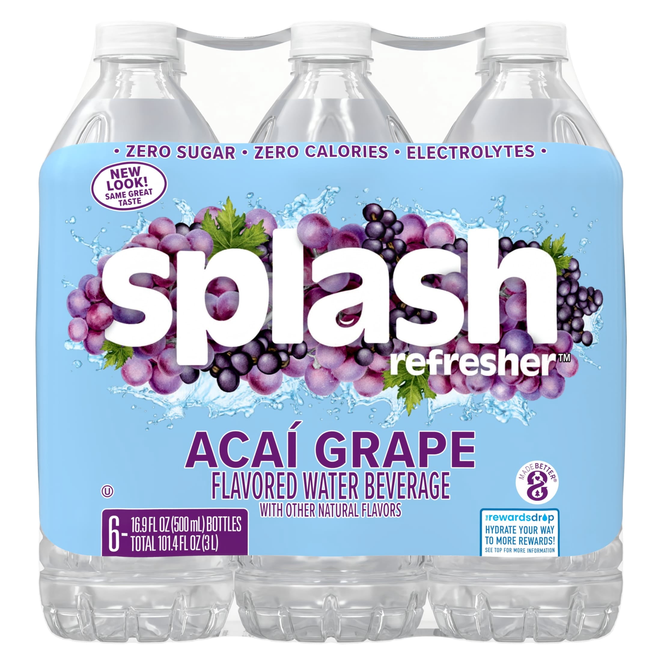 Splash Blast Acai Grape Flavored Water, 16.9 fl oz, 6-pack Plastic Bottles