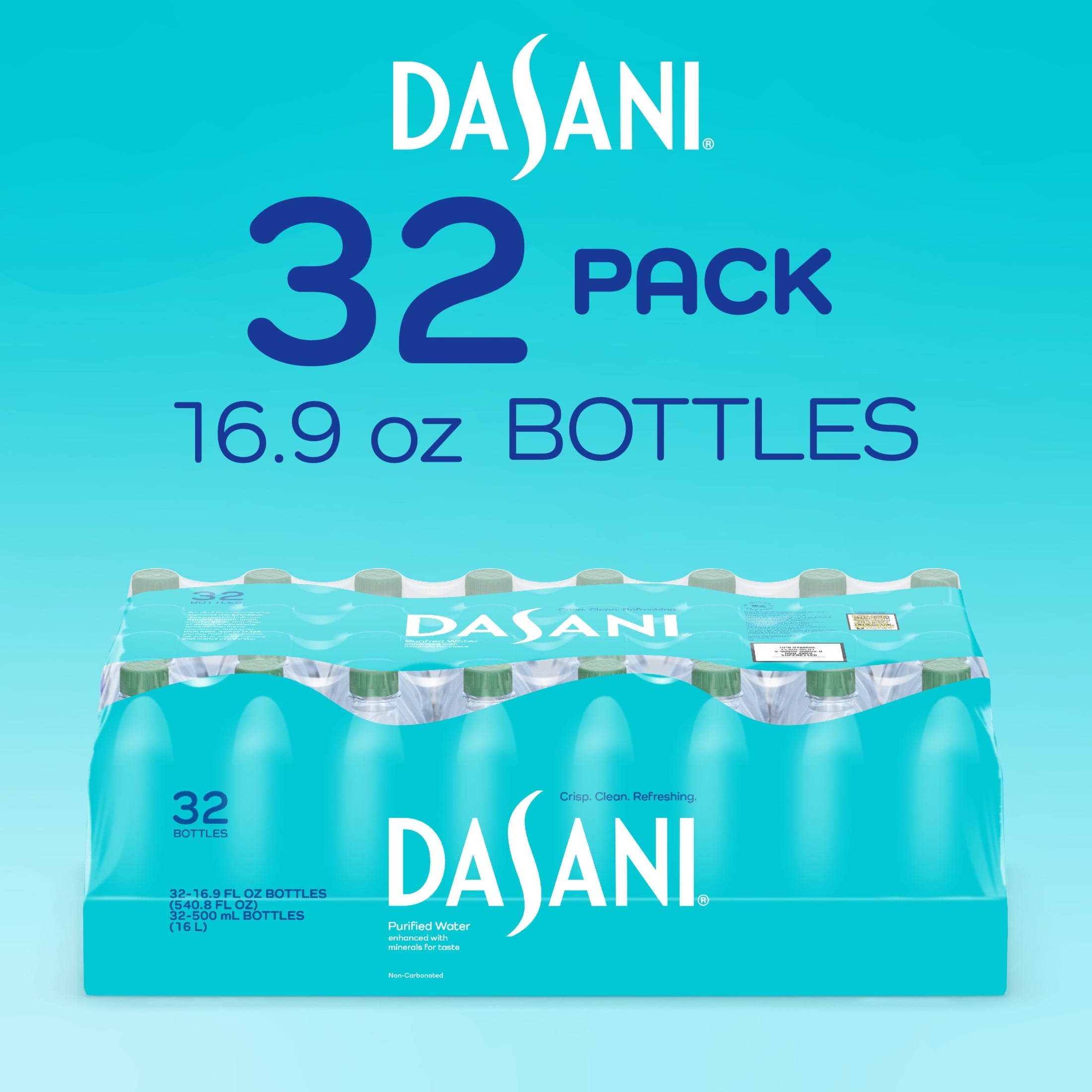 Dasani Purified Water Bottles, 16.9 fl oz, 32 Pack