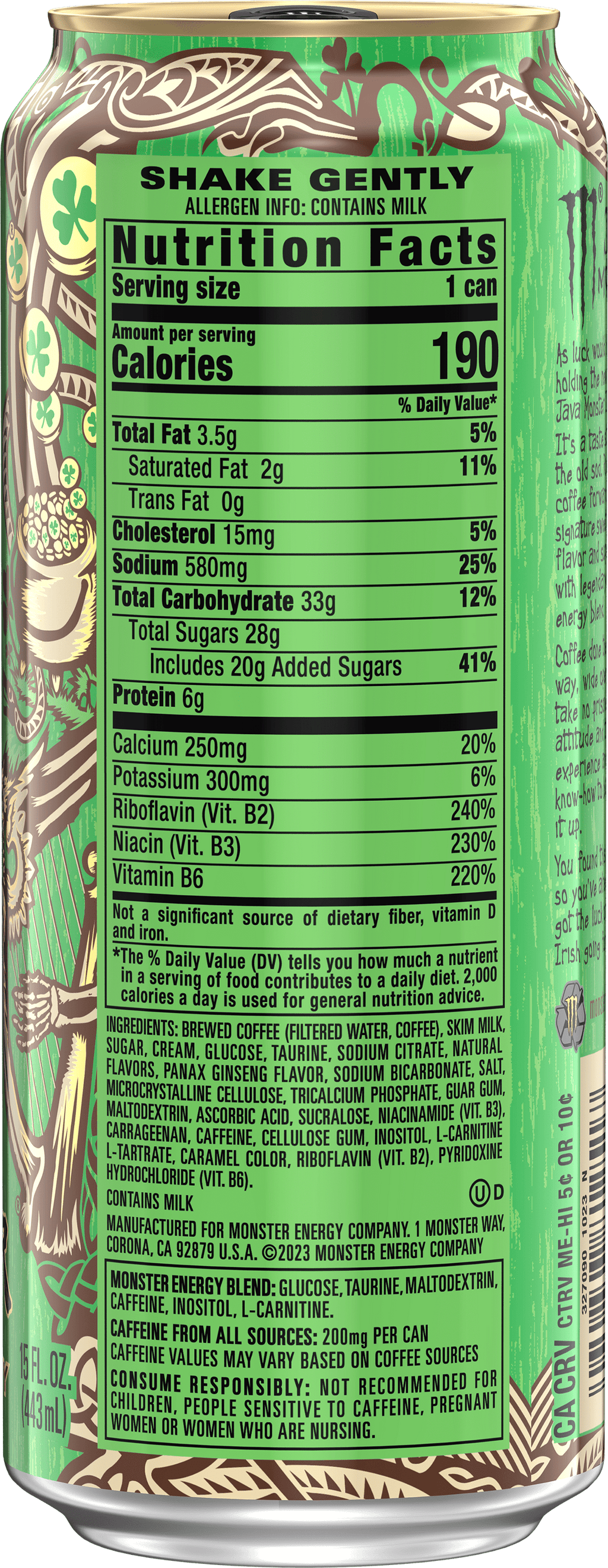 (12 Cans) Java Monster Irish Blend, Coffee + Energy 15 fl oz