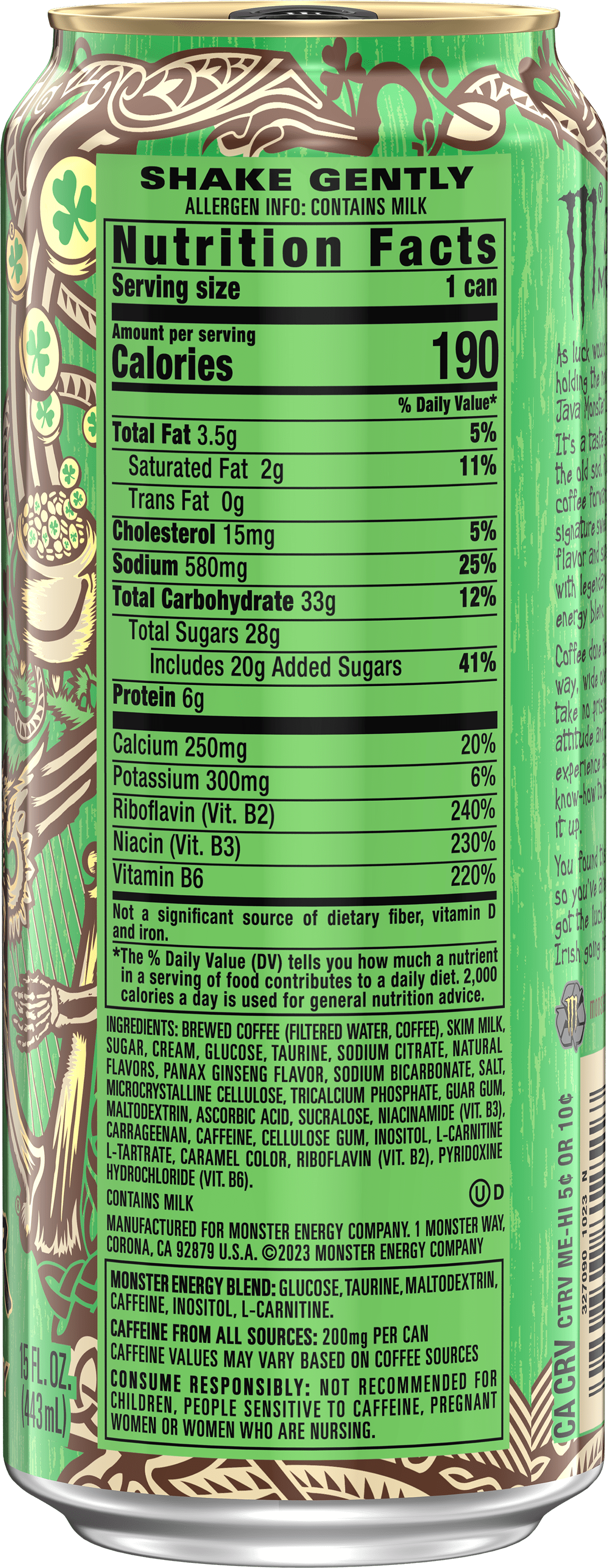 (12 Cans) Java Monster Irish Blend, Coffee + Energy 15 fl oz