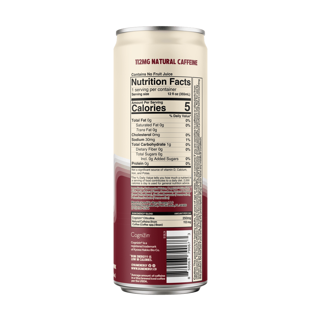 BUM Energy Dr. BUM Energy Drink, Zero Sugar, 112mg Natural Caffeine, Crash Free Focus, 12 fl oz Can