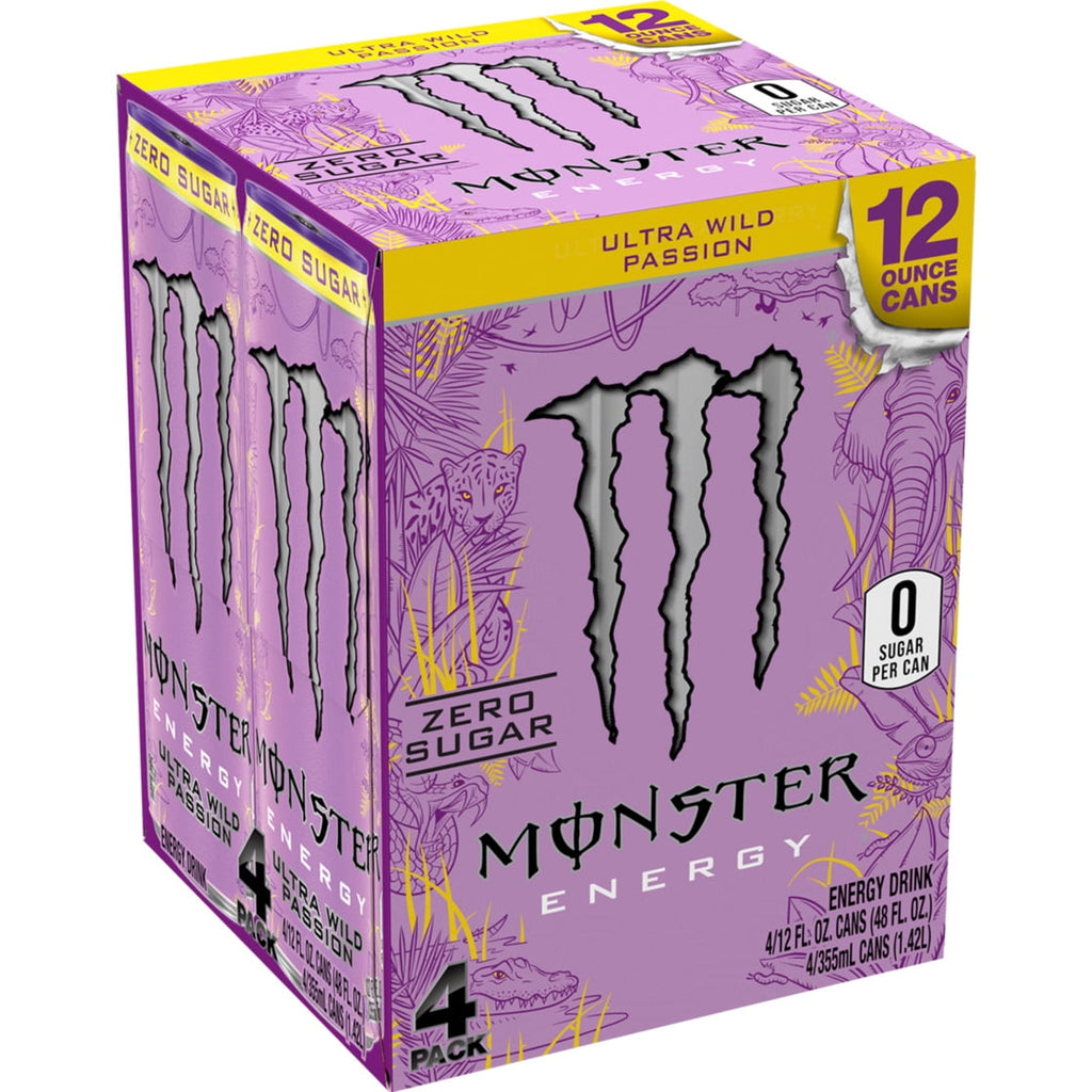 Monster Energy, Ultra Wild Passion, Sugar Free Energy Drink, 12 fl oz, 4 Pack