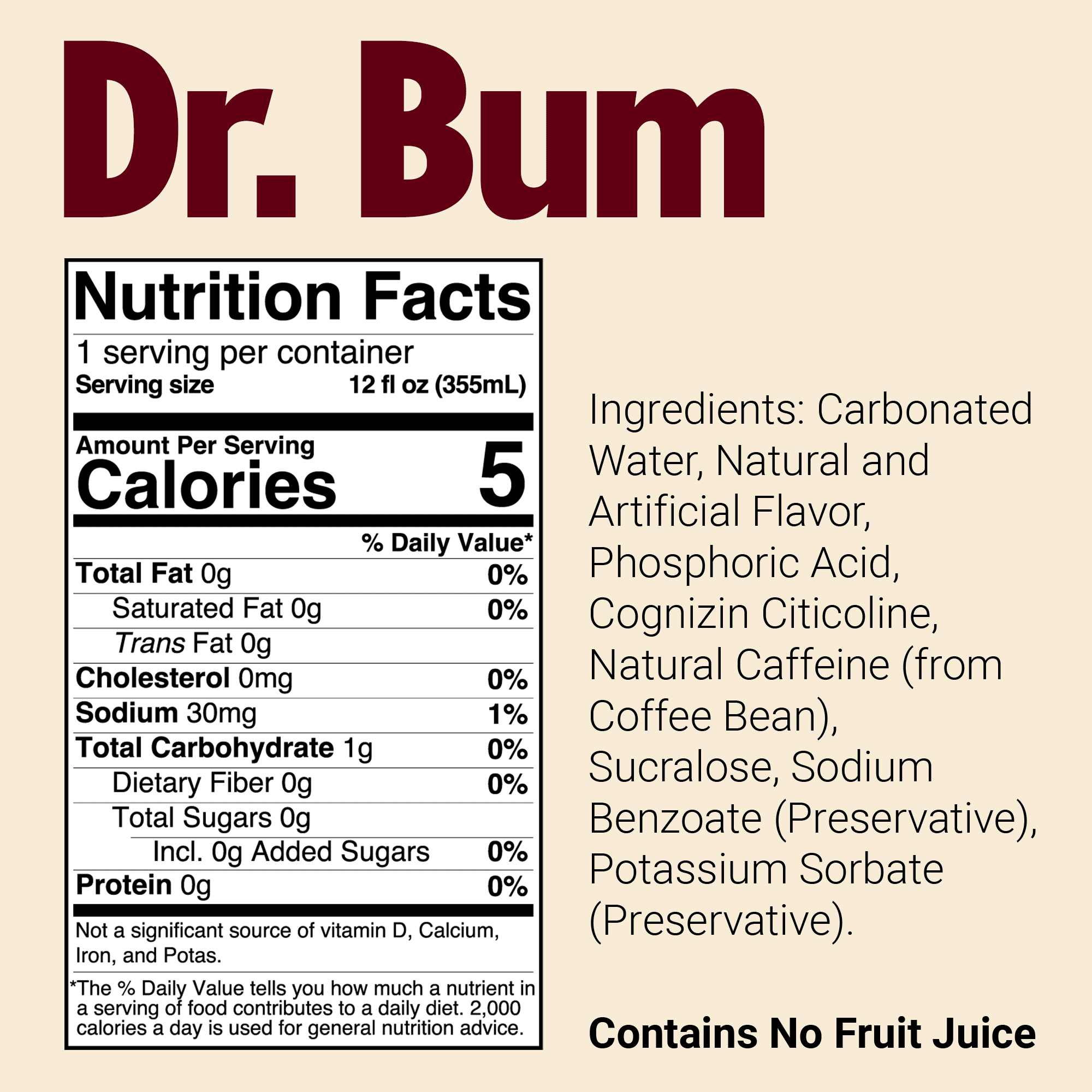 BUM Energy Dr. BUM Energy Drink, Zero Sugar, 112mg Natural Caffeine, Crash Free Focus, 12 fl oz Can