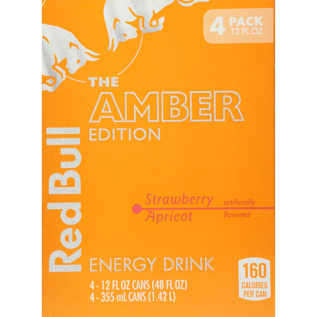 Red Bull Amber Edition Energy Drink, Strawberry Apricot, 114mg Caffeine, 12 fl. oz., Pack of 4 Cans