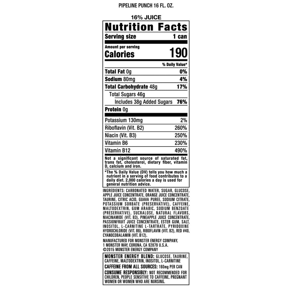Monster Energy Juice, Pipeline Punch, Juice + Energy Drink, 16 Fl Oz