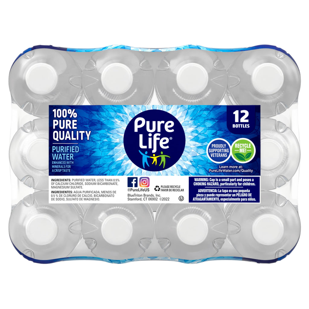 Pure Life Purified Water, 16.9 fl oz, 12-pack Plastic Bottles