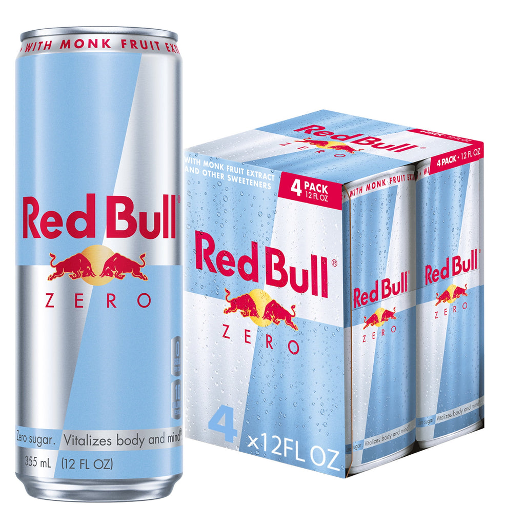 Red Bull Zero Energy Drink, 12 fl. oz., Pack of 4 Cans, 114mg Caffeine, Taurine & B Vitamins