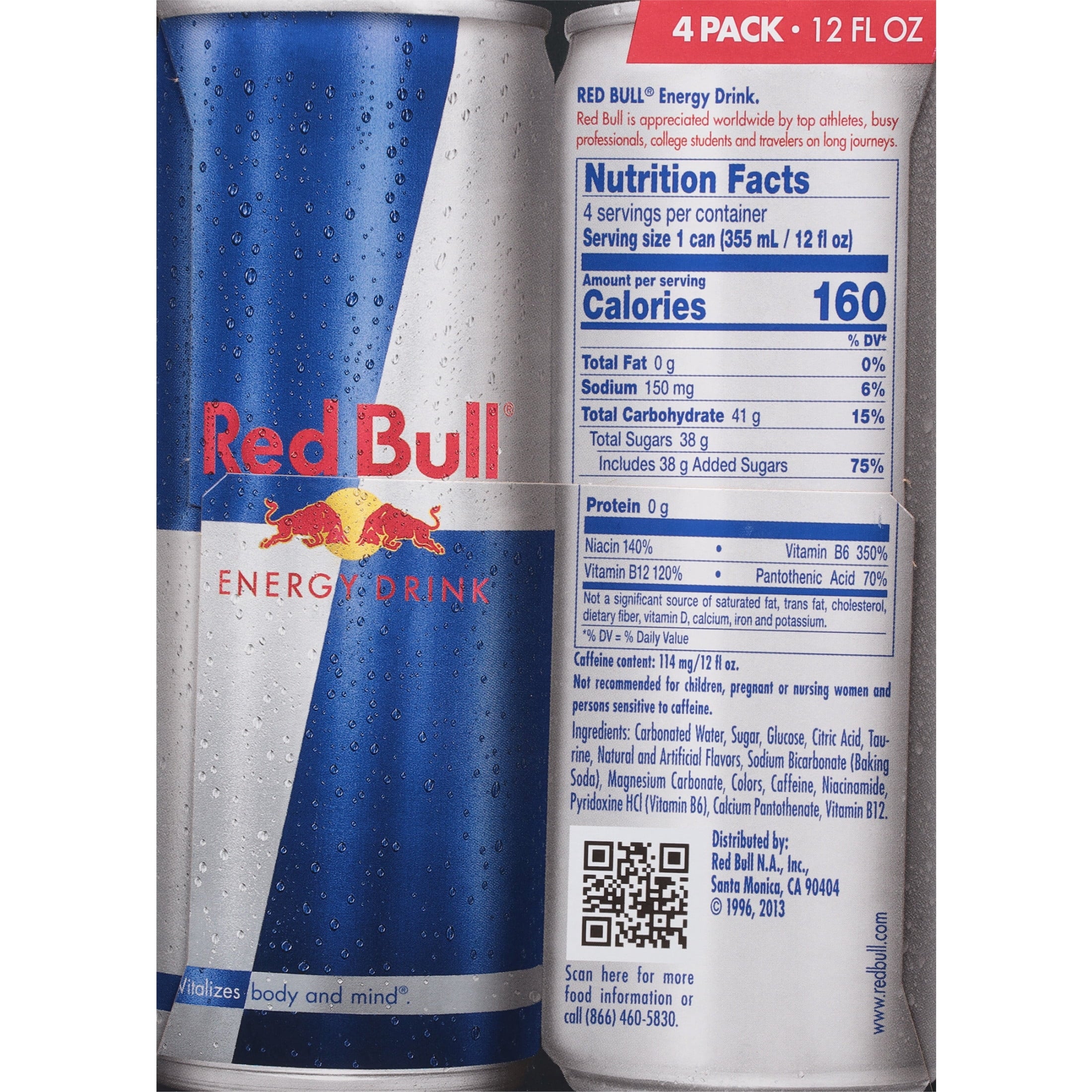 Red Bull Energy Drink, 114mg Caffeine, 12 fl. oz., Pack of 4 Cans