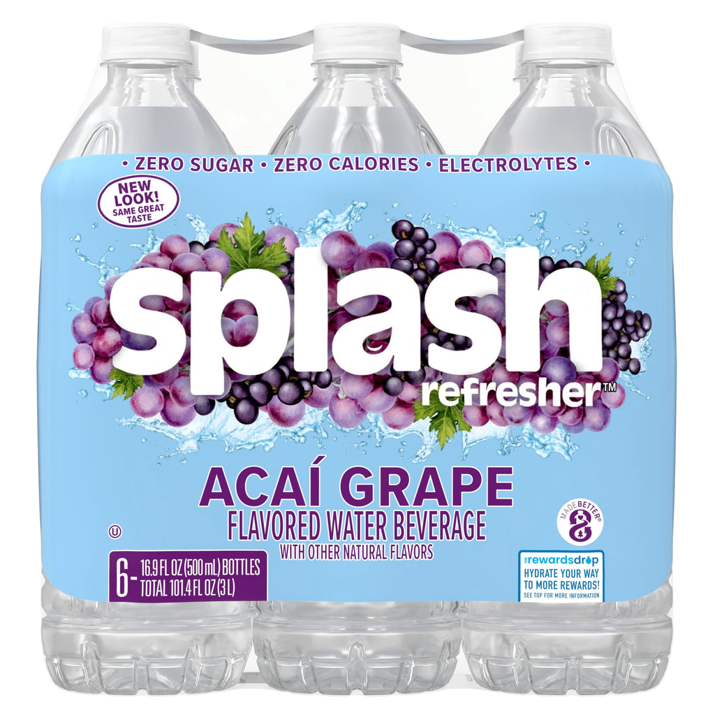 Splash Blast Acai Grape Flavored Water, 16.9 fl oz, 6-pack Plastic Bottles