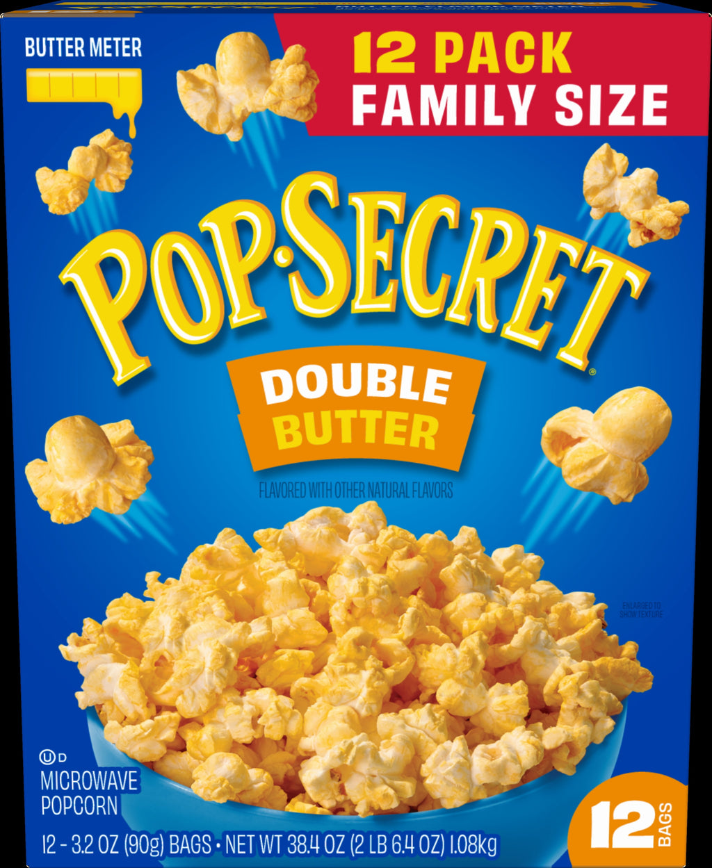 Pop Secret Popcorn, Double Butter Microwave Popcorn, 3.2 oz Sharing Bags, 12 Ct