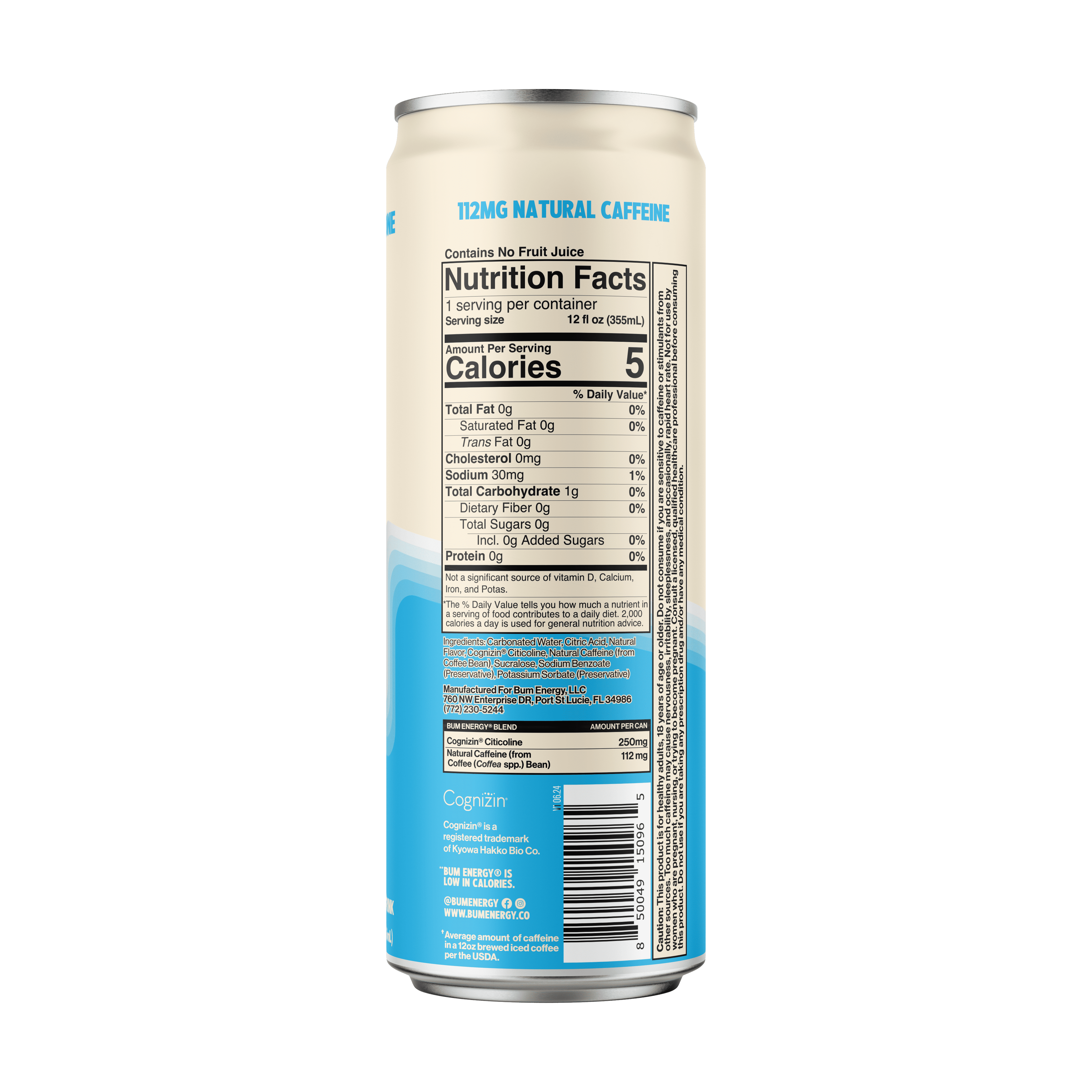 BUM Energy Blue Snow Cone Zero Sugar Energy Drink, 112mg Natural Caffeine, Crash Free Focus, 12 fl oz Cans, 12 Pack