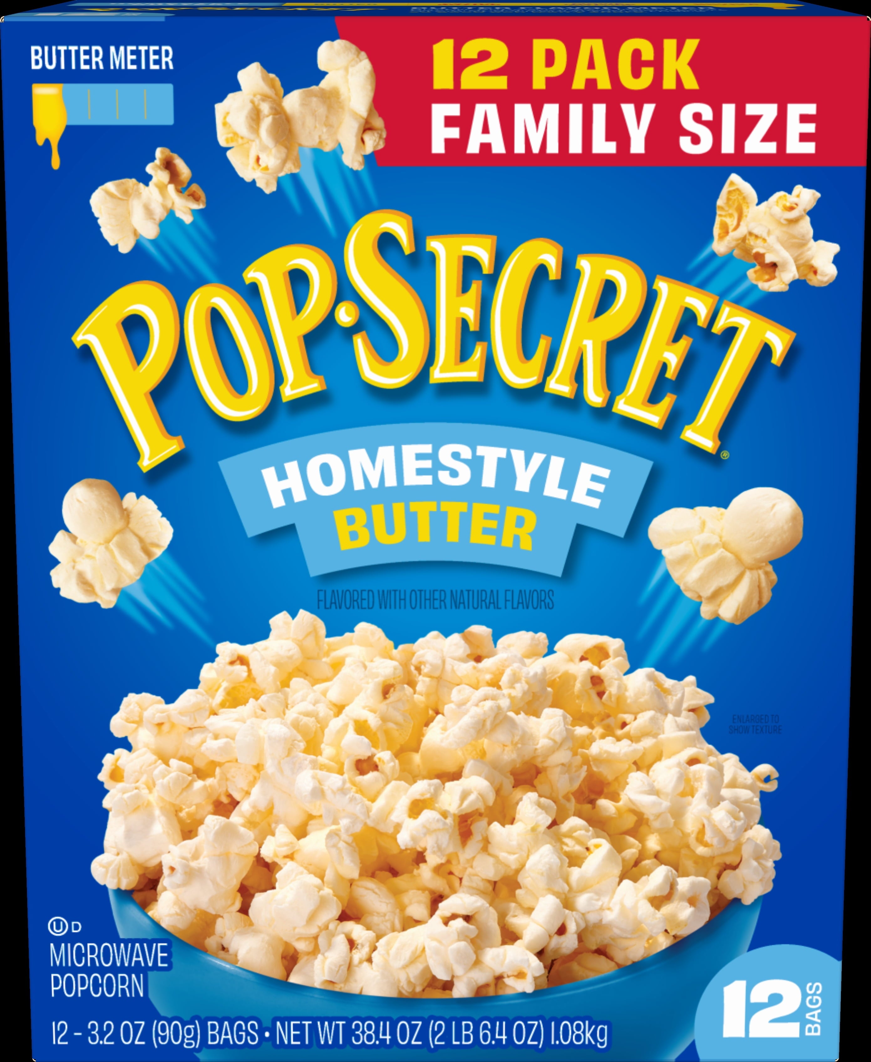 Pop Secret Microwave Popcorn, Homestyle Butter Flavor, 3.2 oz Sharing Bags, 12 Ct