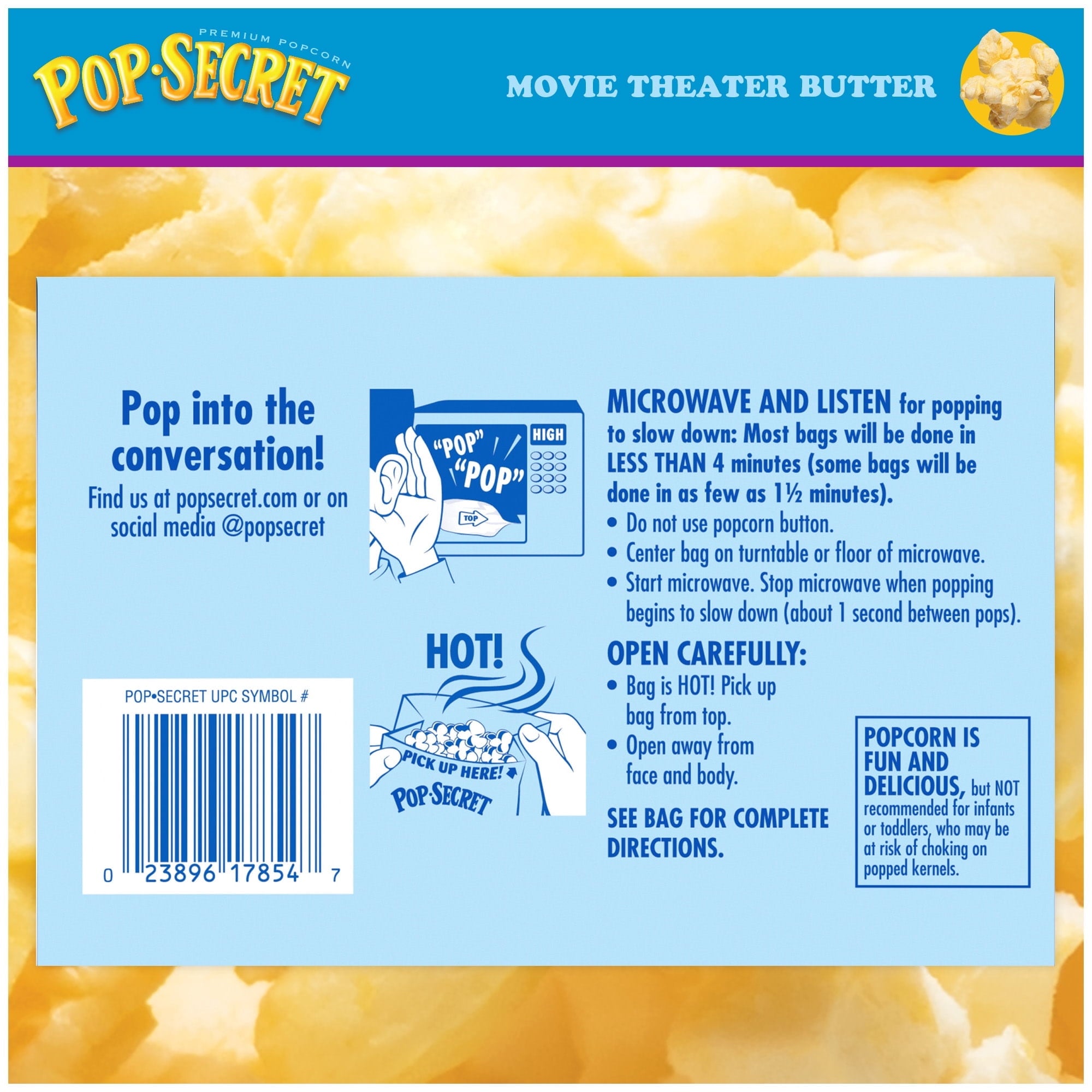 Pop Secret Microwave Popcorn, Movie Theater Butter, Flavor, 3 oz Sharing Bags, 12 Ct