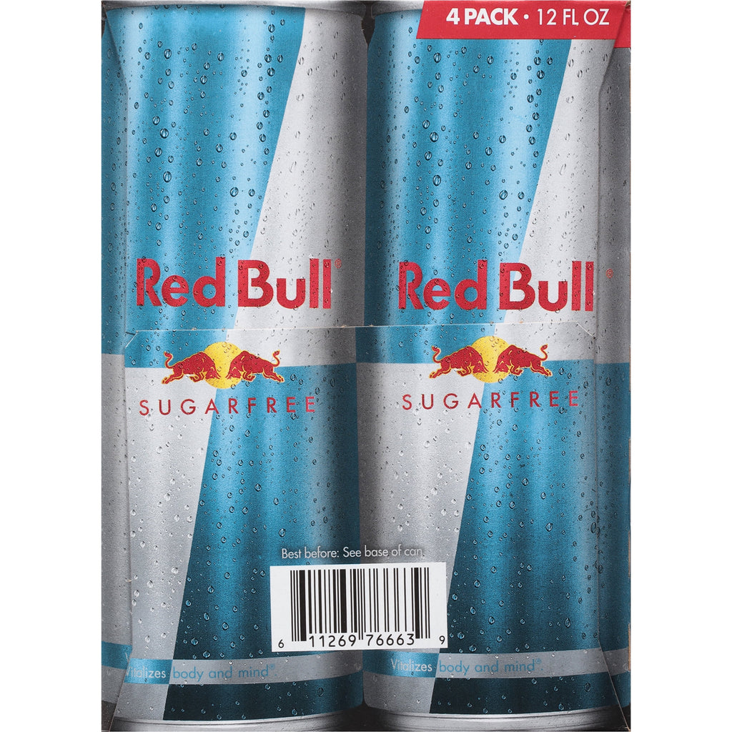 Red Bull Sugarfree Energy Drink, 12 fl. oz., Pack of 4 Cans, 114mg Caffeine, Taurine & B Vitamins