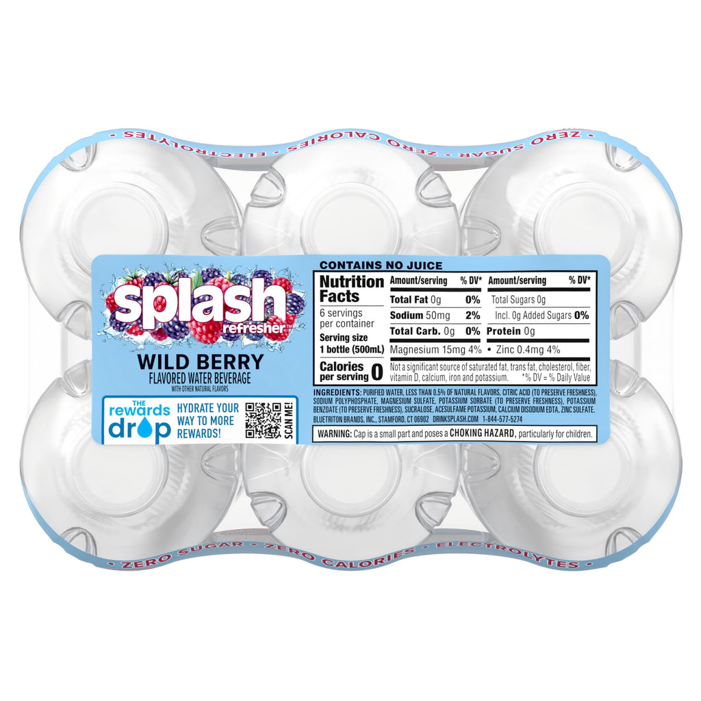 Splash Blast Wild Berry Flavored Water, 16.9 fl oz, 6-pack Plastic Bottles