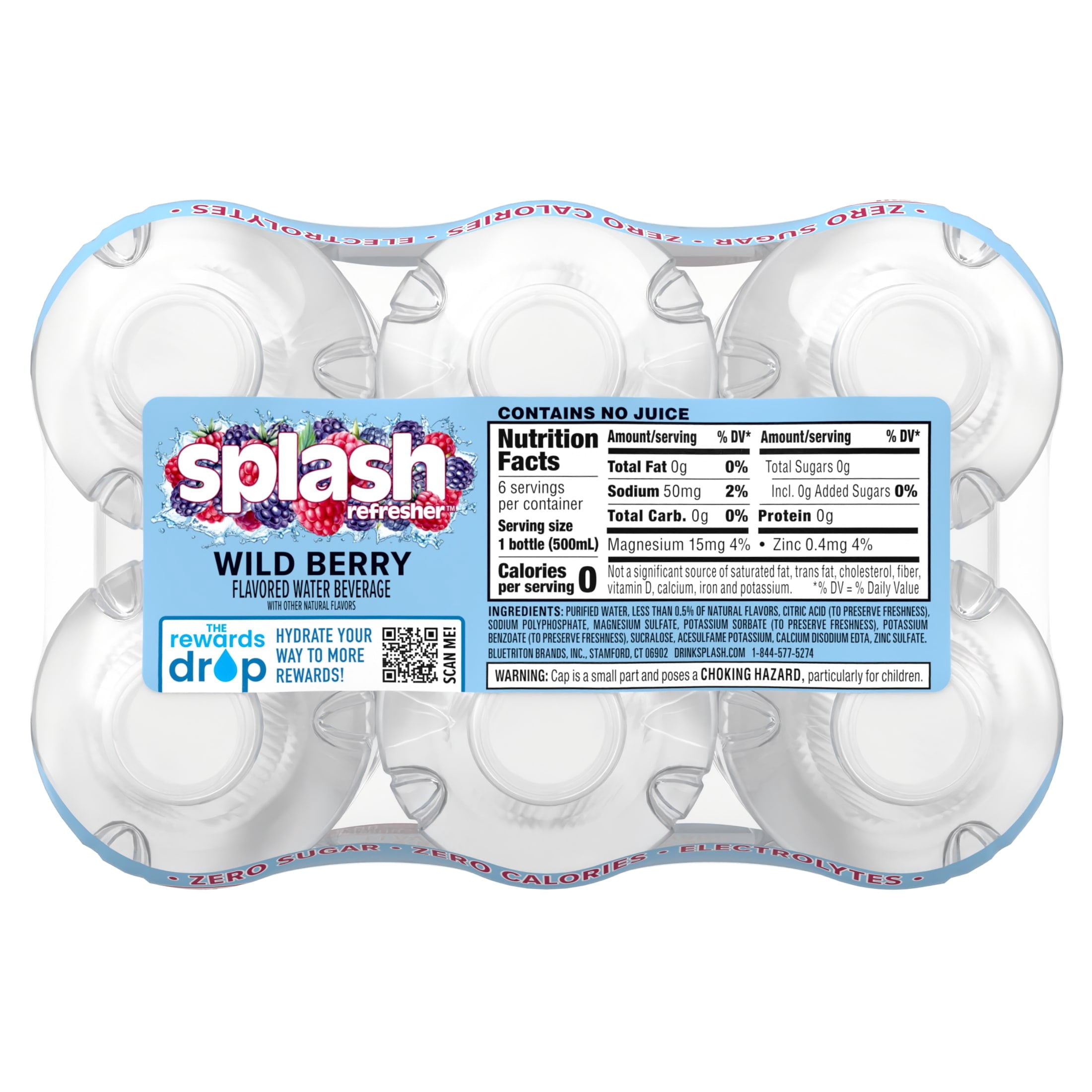 Splash Blast Wild Berry Flavored Water, 16.9 fl oz, 6-pack Plastic Bottles