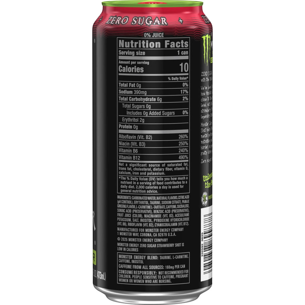 Monster Energy, Strawberry Shot, Zero Sugar, Energy Drink, 16 fl oz, Can