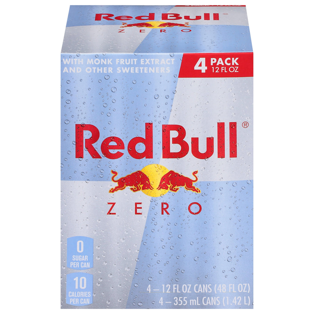 Red Bull Zero Energy Drink, 12 fl. oz., Pack of 4 Cans, 114mg Caffeine, Taurine & B Vitamins