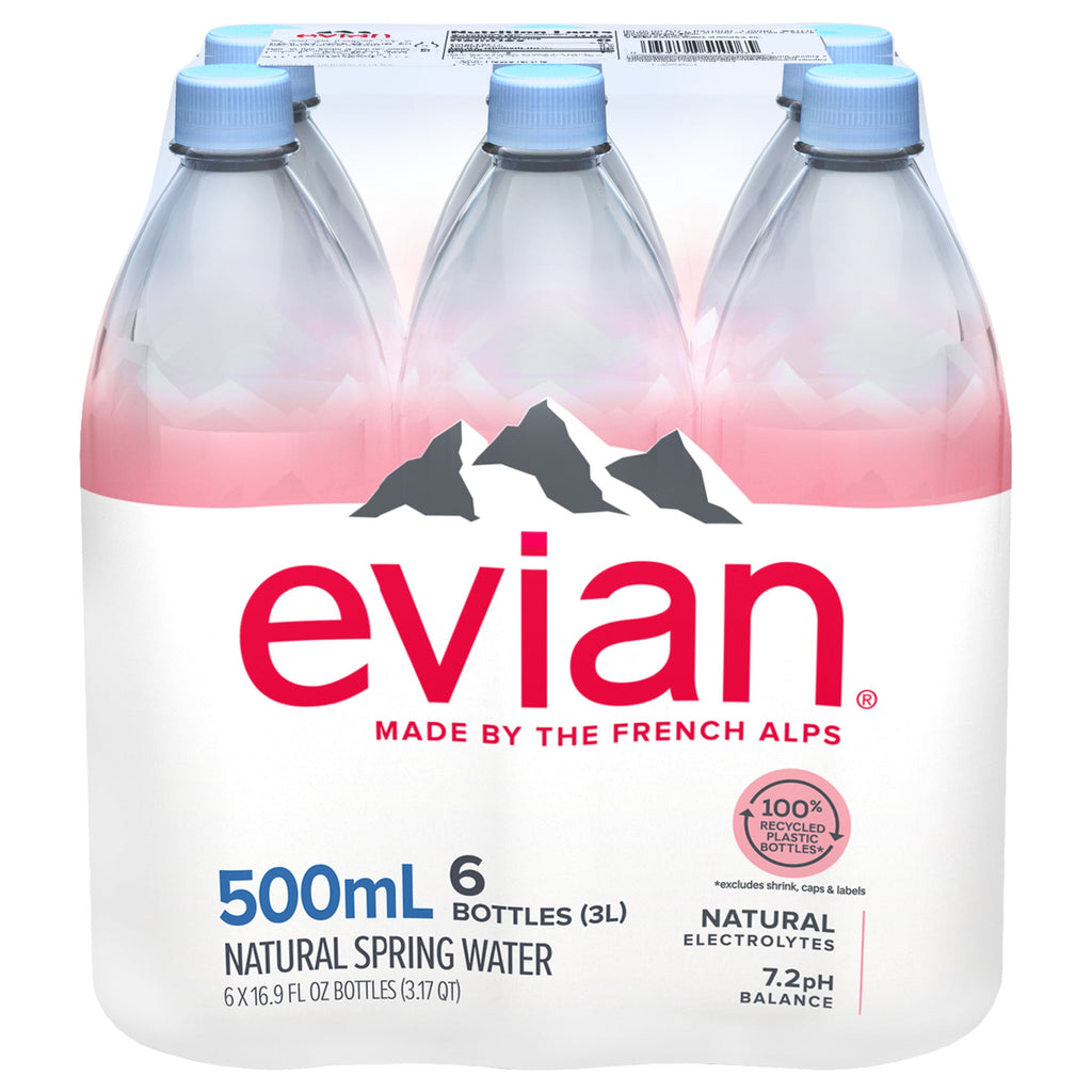 evian Natural Spring Water, 16.9 fl oz, 6 Pack Bottles