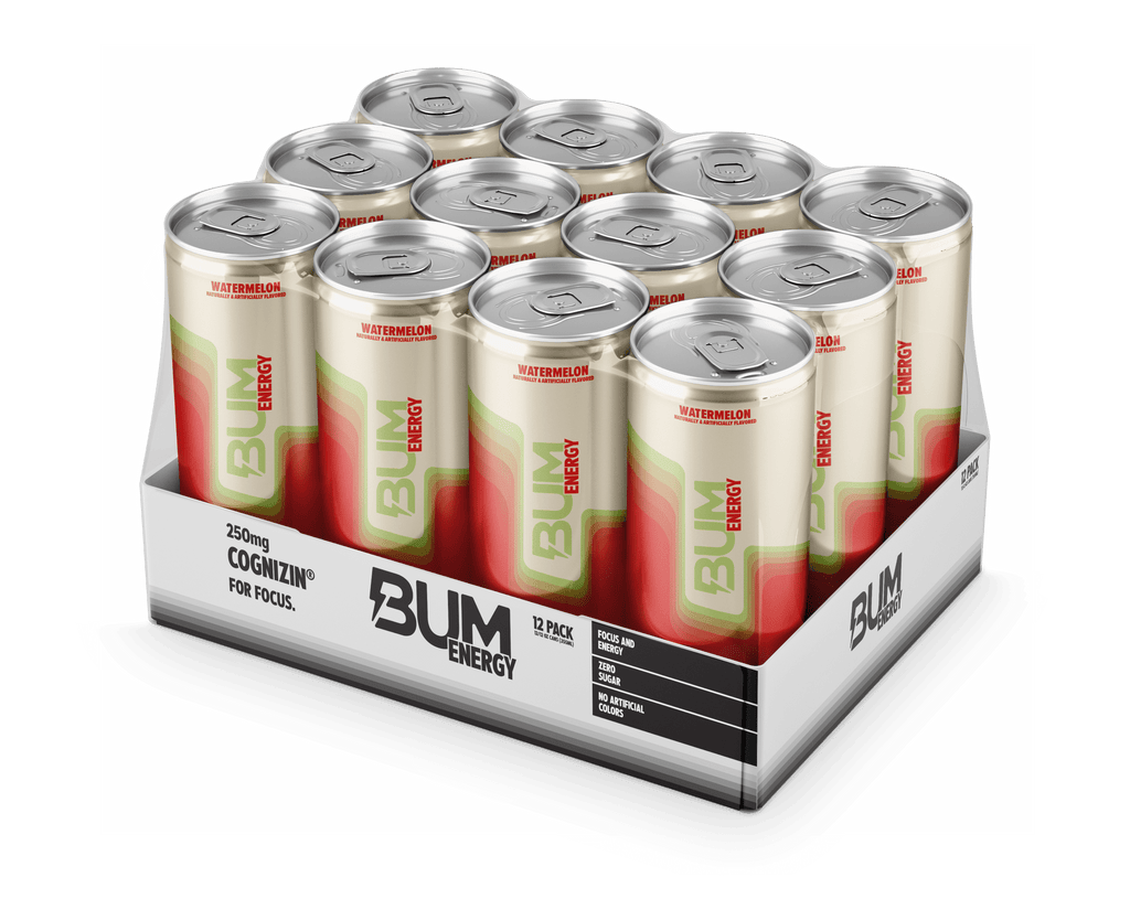 BUM Energy Watermelon Energy Drink, Zero Sugar, 112mg Natural Caffeine, Crash Free Focus, 12 fl oz Can