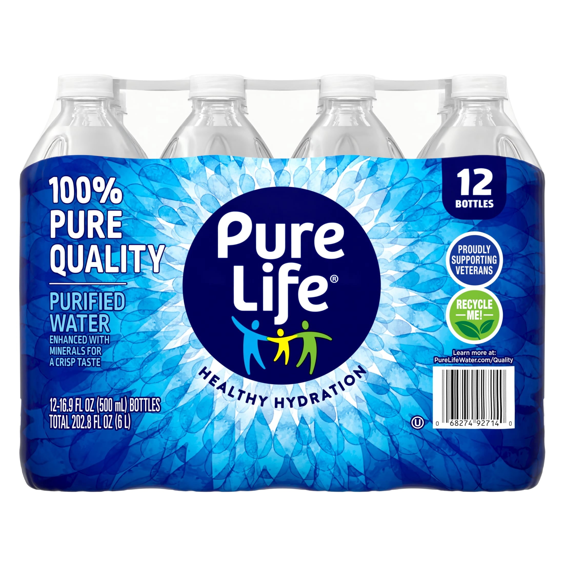 Pure Life Purified Water, 16.9 fl oz, 12-pack Plastic Bottles