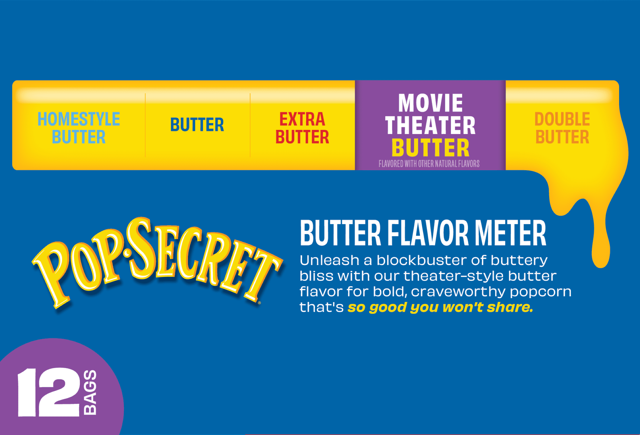 Pop Secret Microwave Popcorn, Movie Theater Butter, Flavor, 3 oz Sharing Bags, 12 Ct