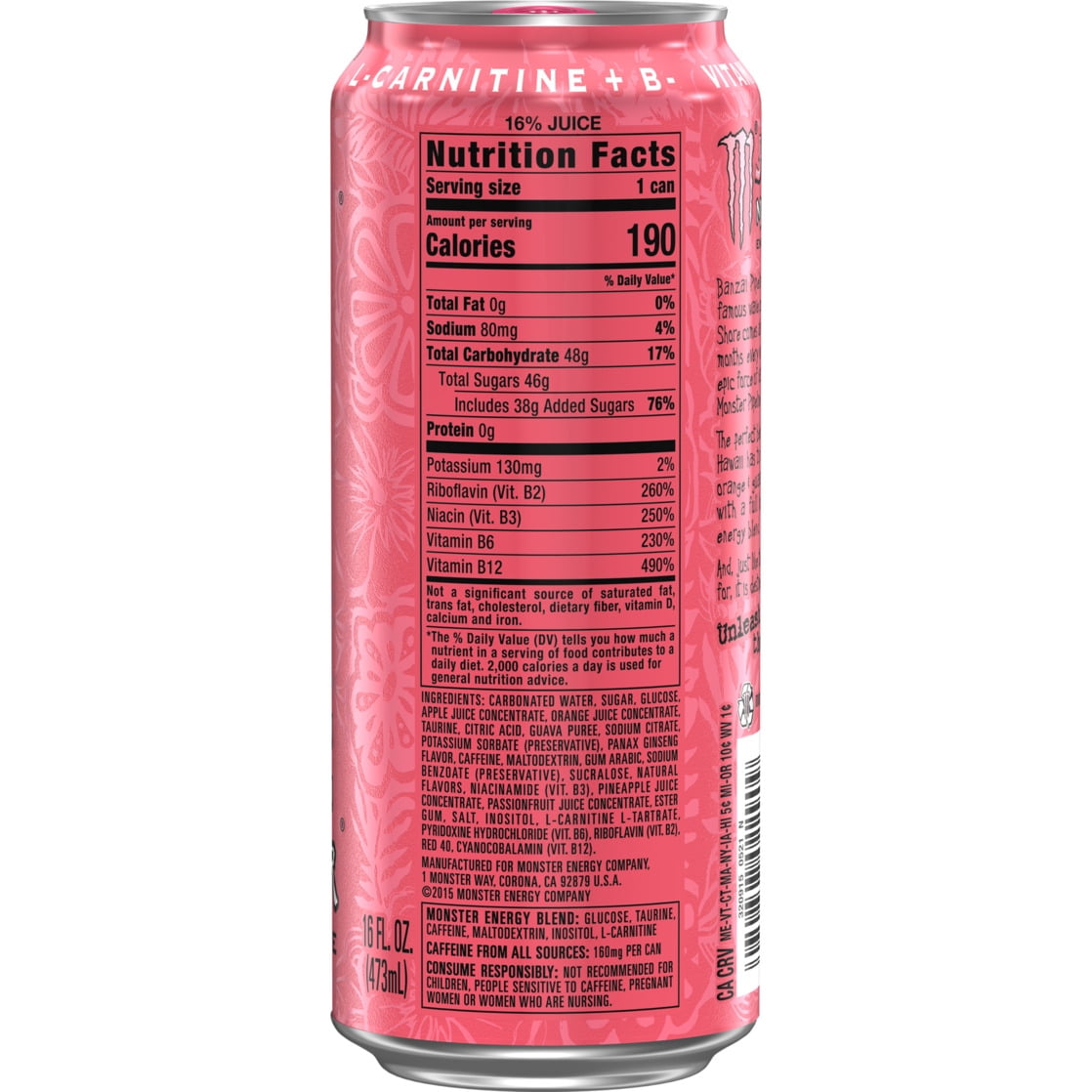 Monster Energy Juice, Pipeline Punch, Juice + Energy Drink, 16 Fl Oz