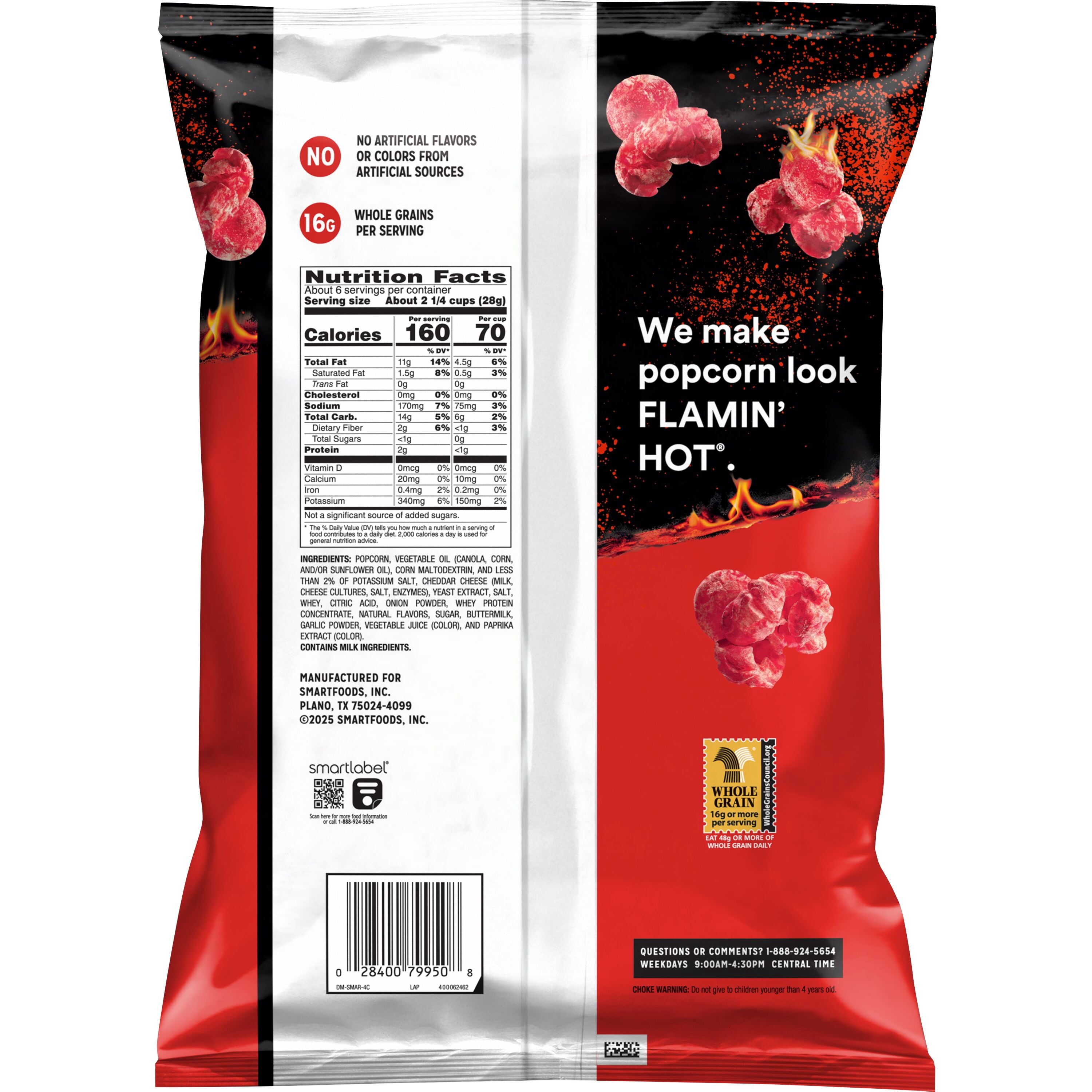 Smartfood No Artificial Colors or Flavors Cheetos Flamin’ Hot Popcorn Bag, 5.75 oz