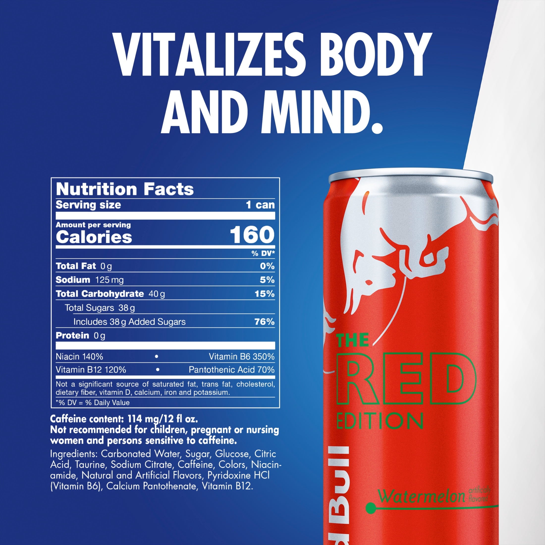 Red Bull Red Edition Energy Drink, Watermelon, 12 fl. oz., Pack of 4 Cans