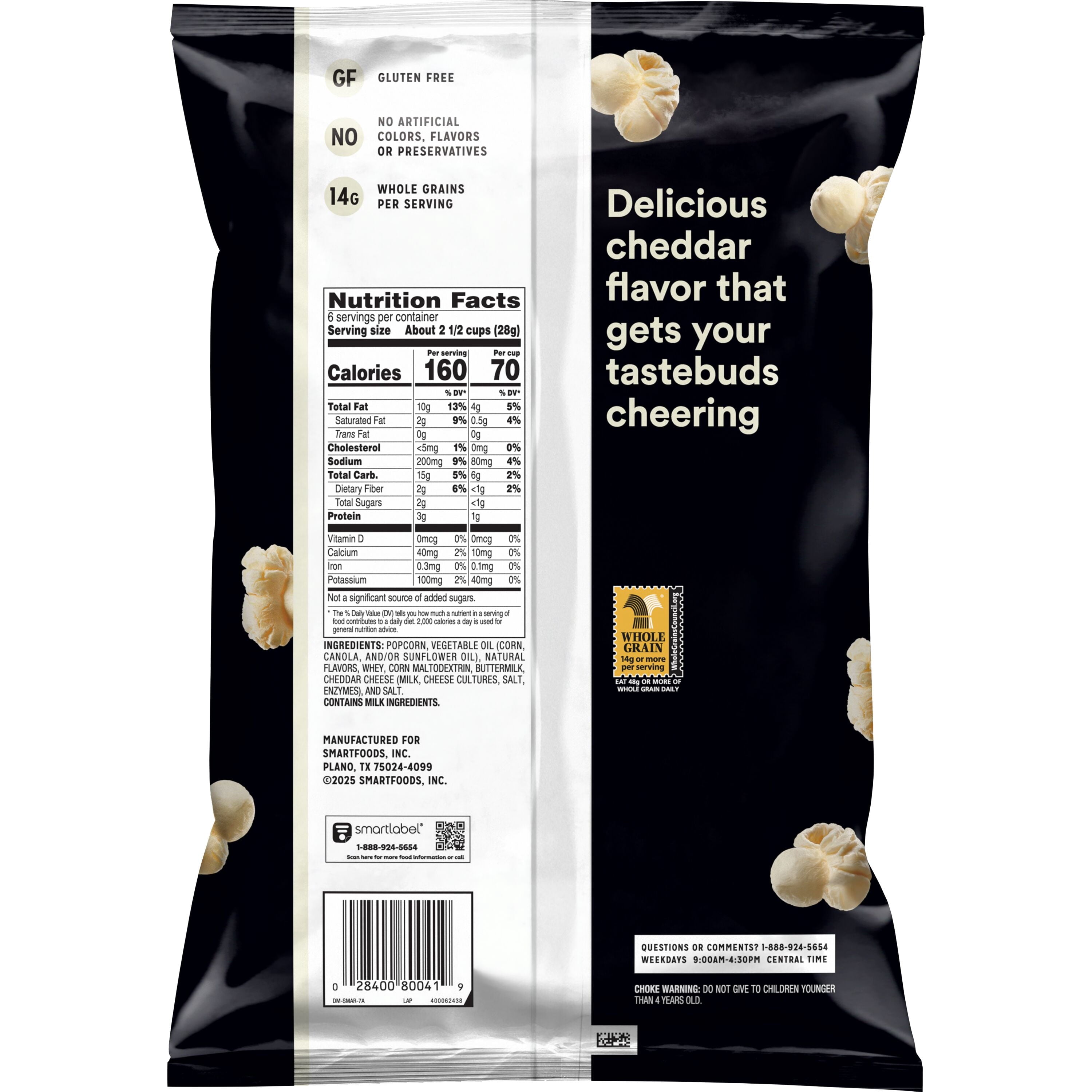 Smartfood Gluten Free, No Artificial Colors White Cheddar Popcorn Bag, 6 oz