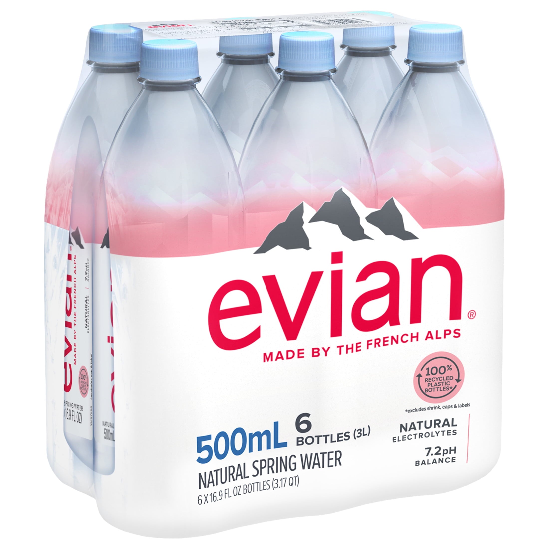 evian Natural Spring Water, 16.9 fl oz, 6 Pack Bottles