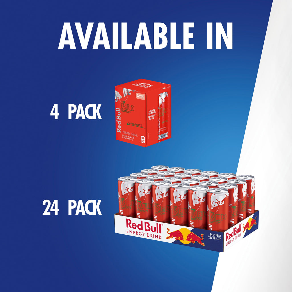 Red Bull Red Edition Energy Drink, Watermelon, 12 fl. oz., Pack of 4 Cans