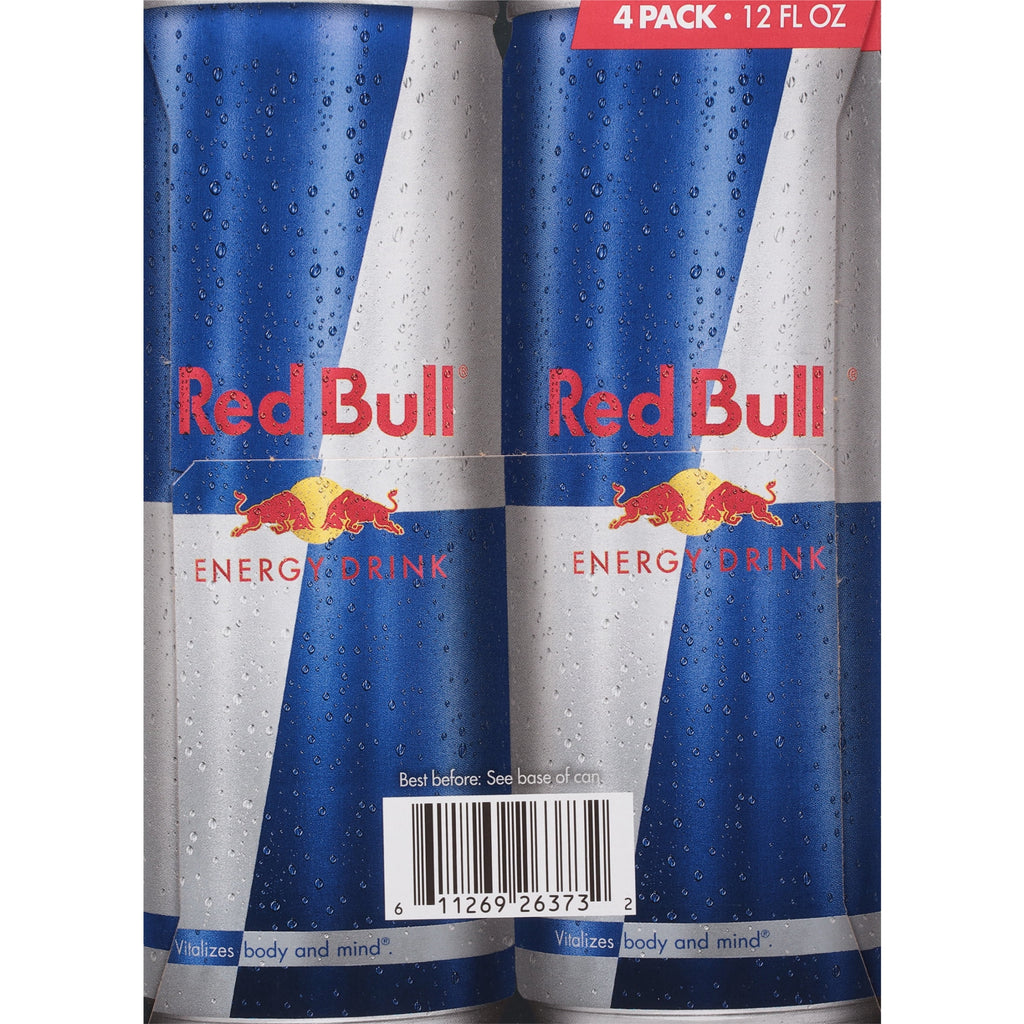 Red Bull Energy Drink, 114mg Caffeine, 12 fl. oz., Pack of 4 Cans